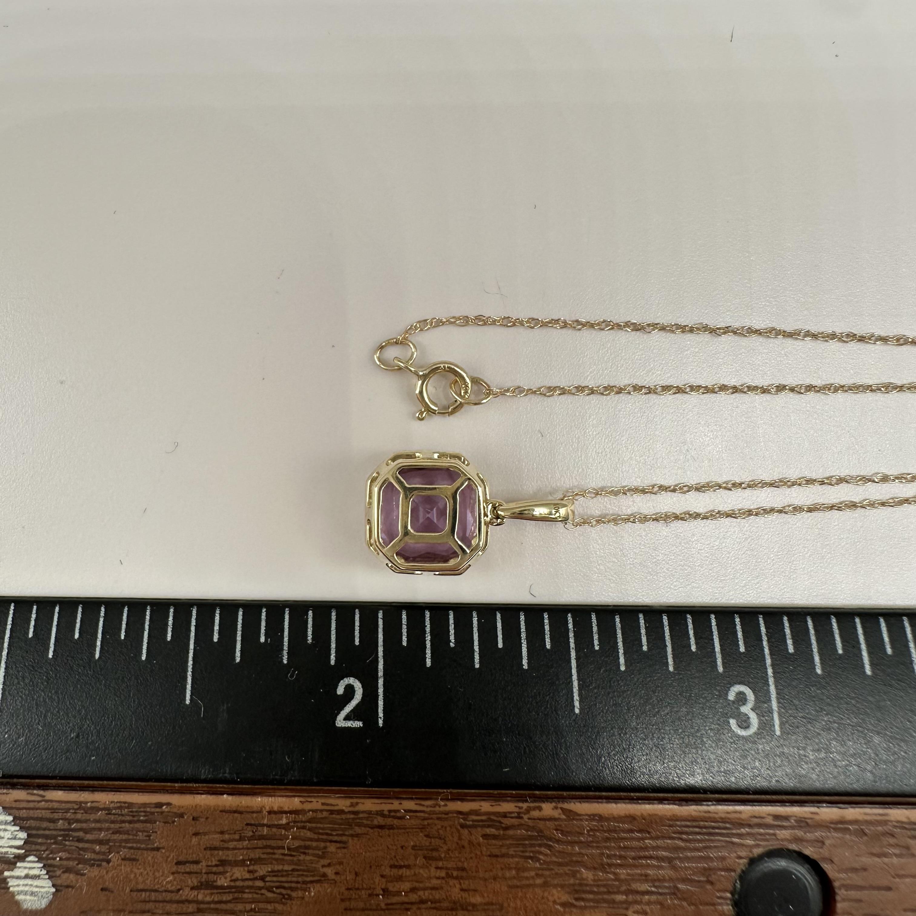Amethyst Claw Set Necklace 10kt Yellow Gold 1.40ctw Cushion New