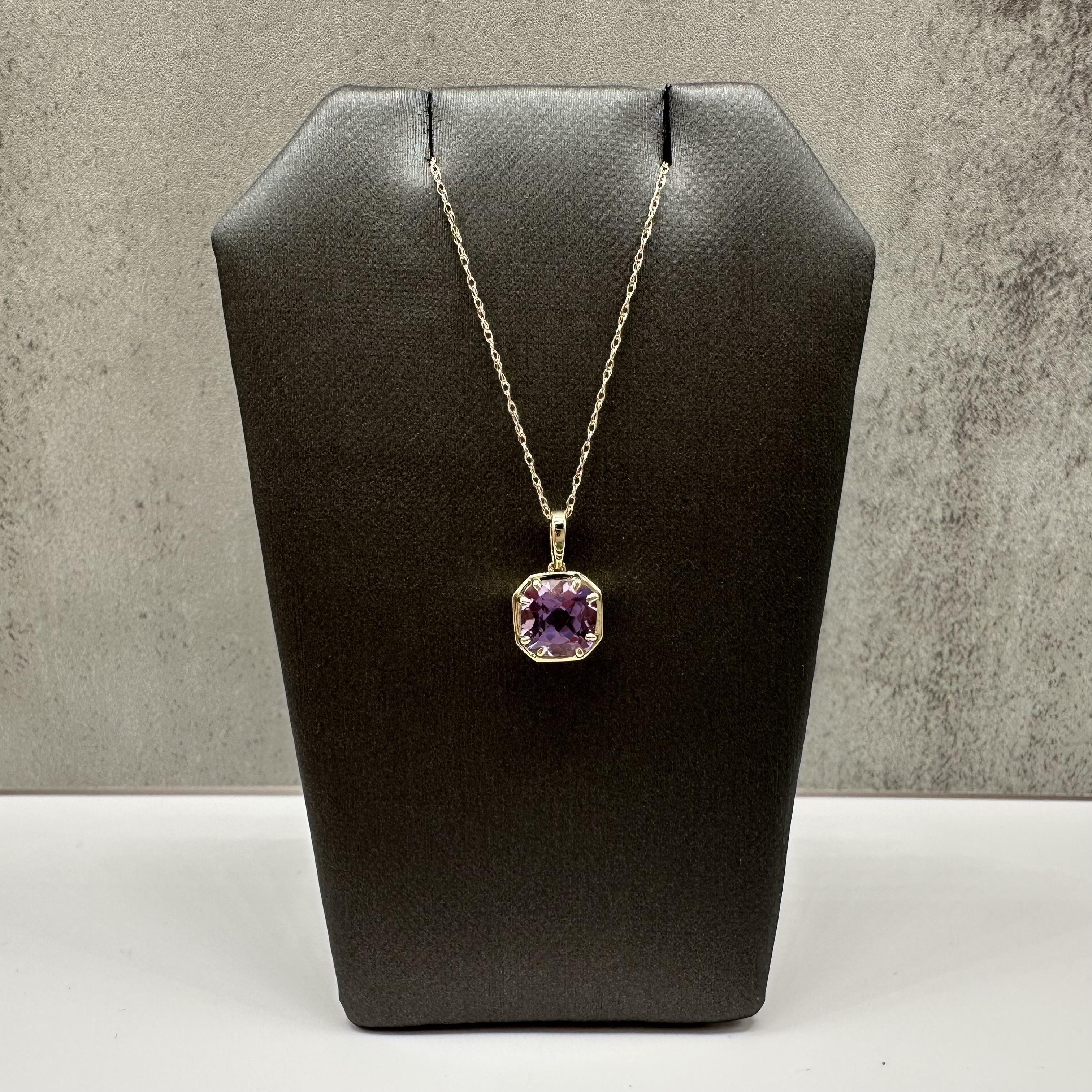 Amethyst Claw Set Necklace 10kt Yellow Gold 1.40ctw Cushion New