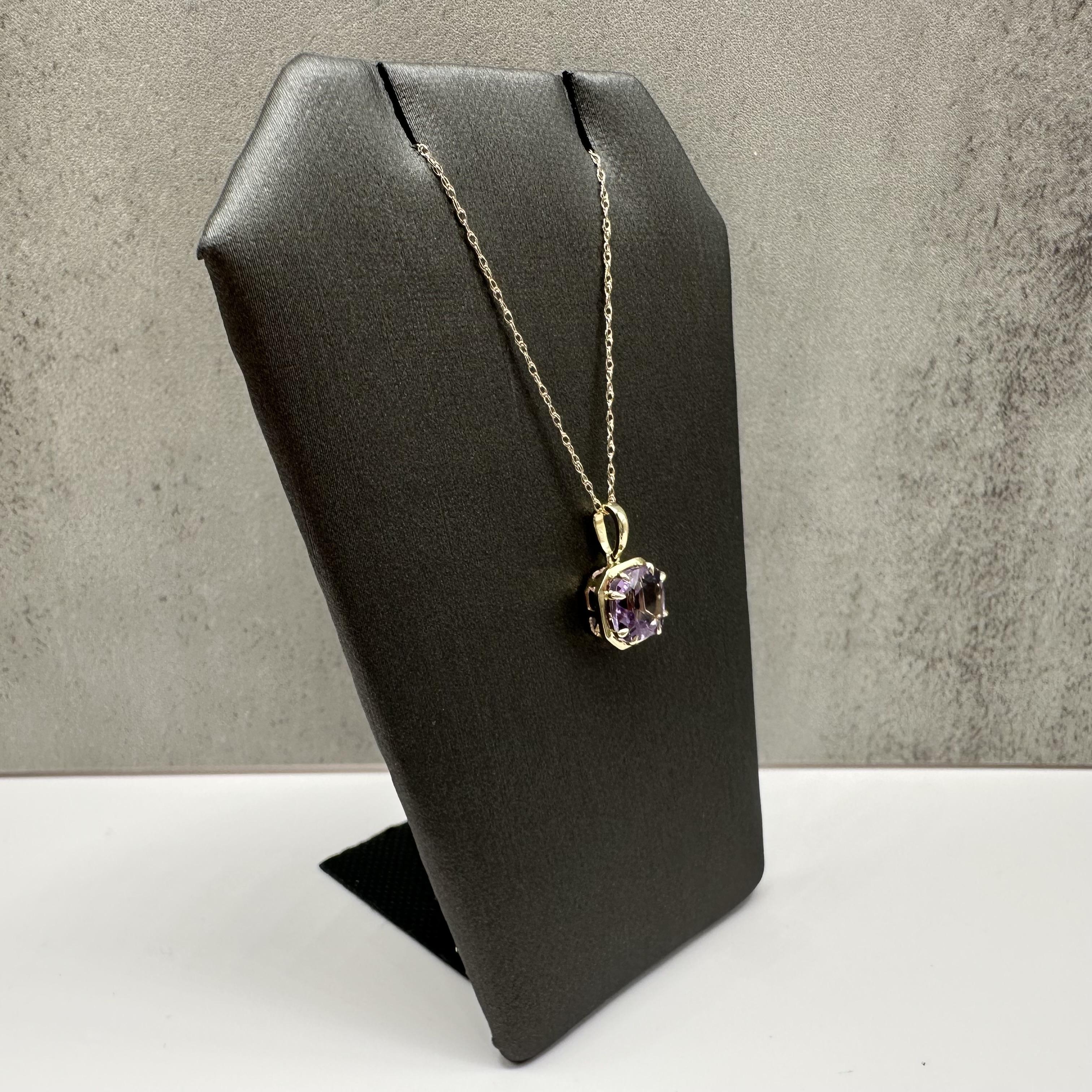Amethyst Claw Set Necklace 10kt Yellow Gold 1.40ctw Cushion New