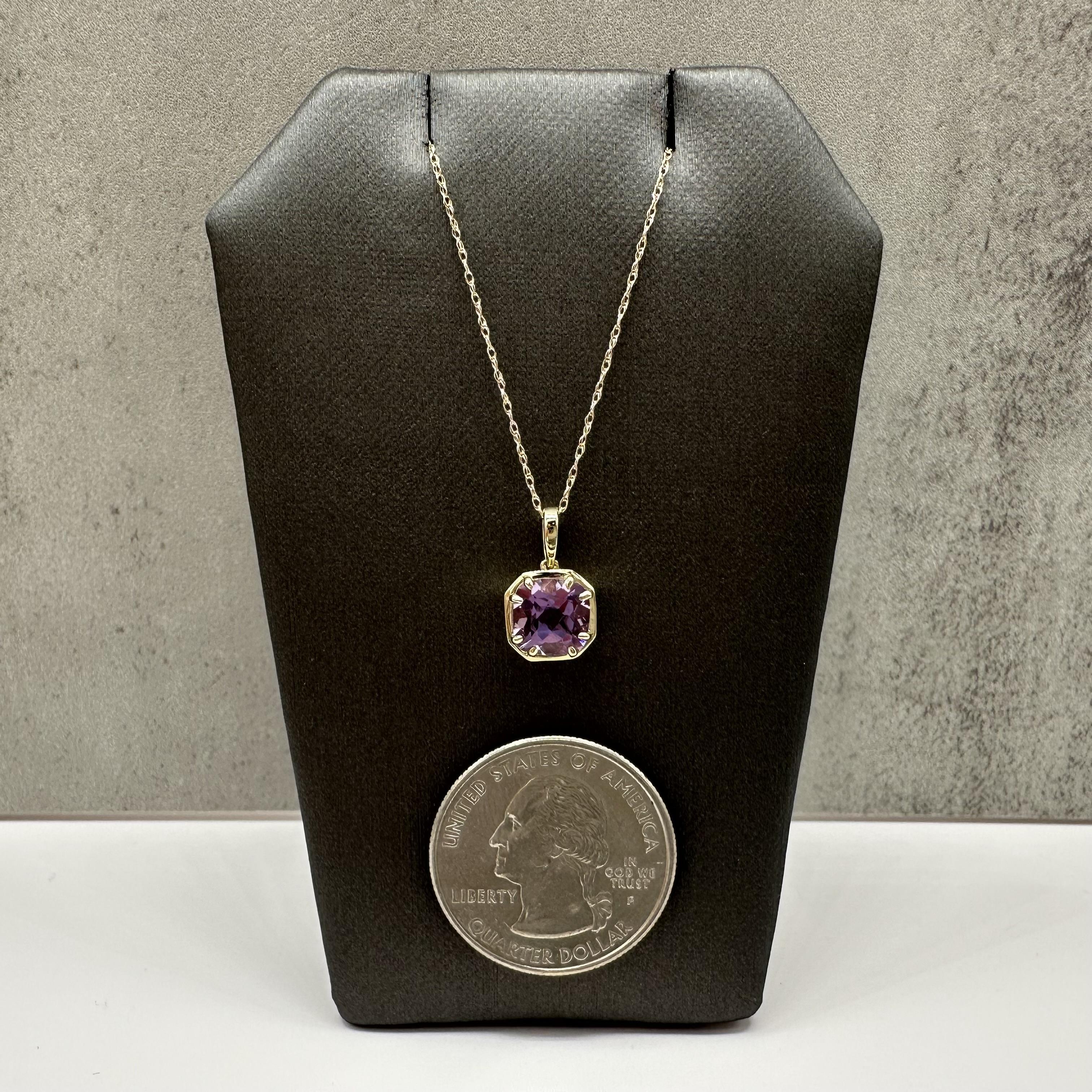 Amethyst Claw Set Necklace 10kt Yellow Gold 1.40ctw Cushion New