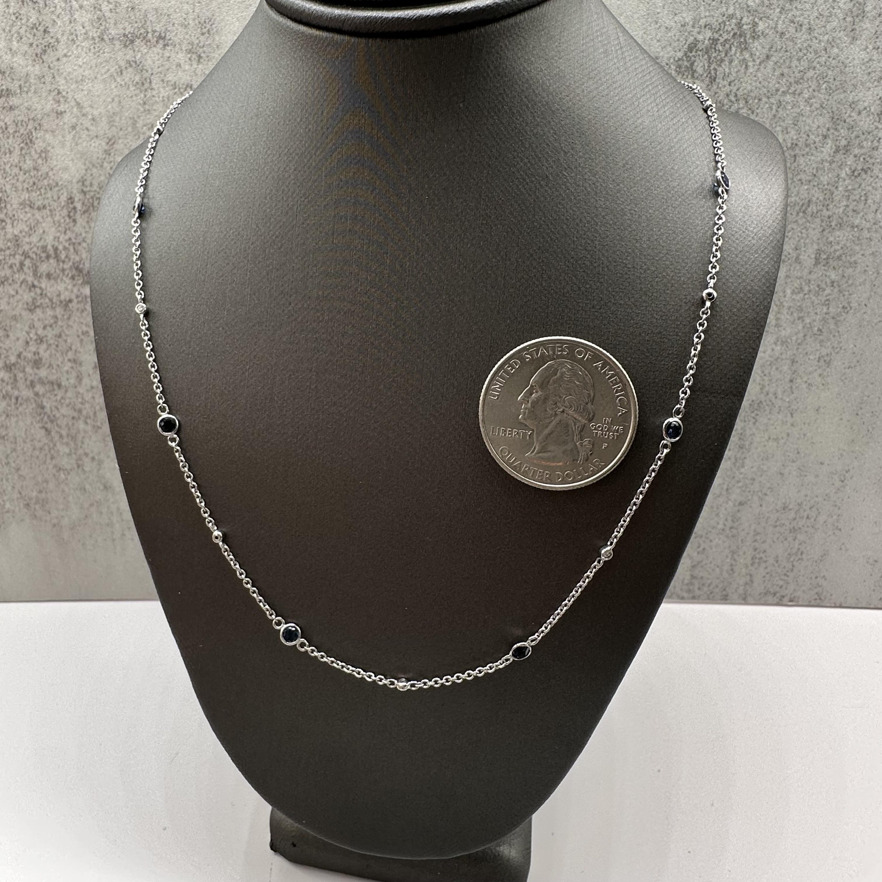 Designer Effy Sapphire Diamond Station Necklace 14kt White Gold NWT