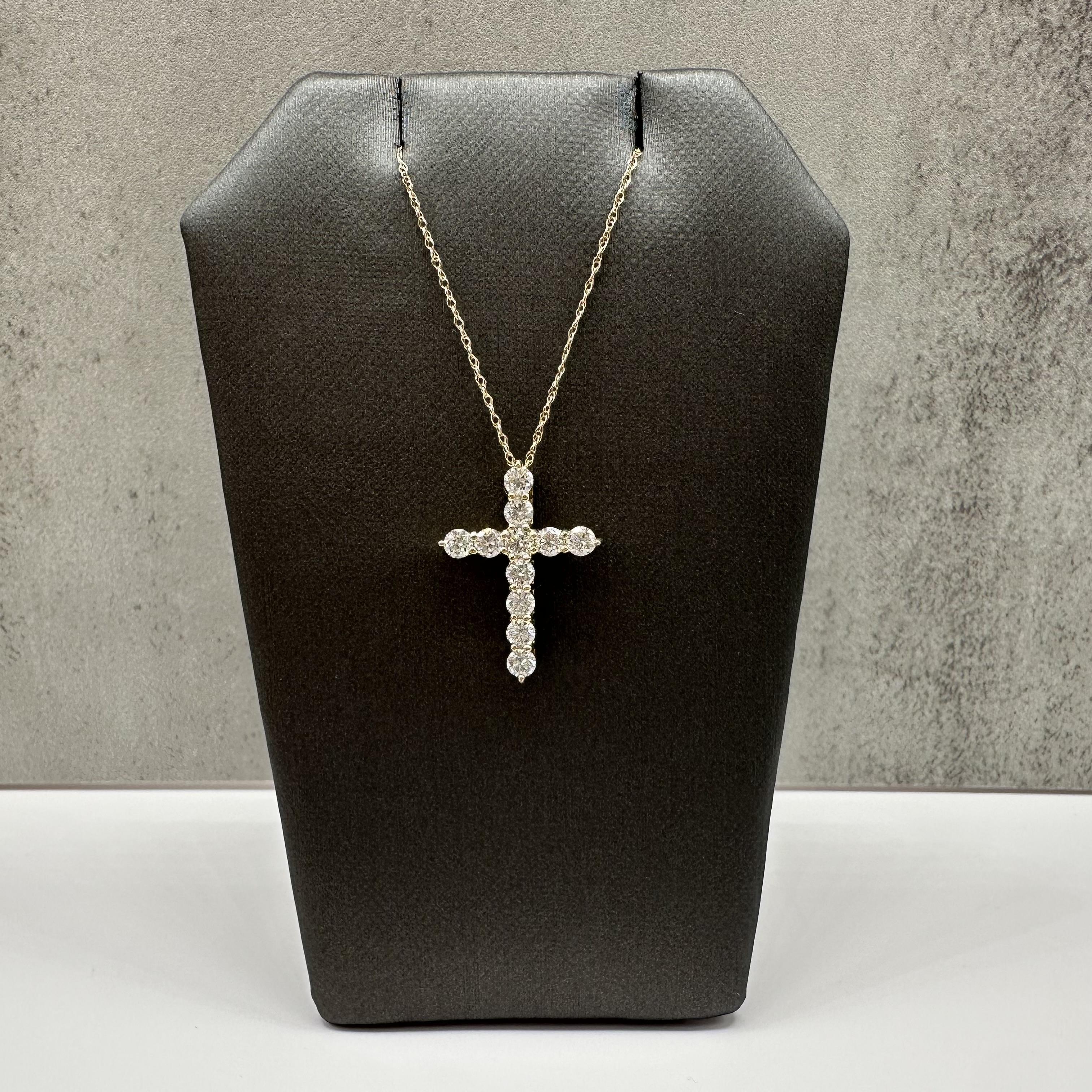 Natural Diamond Cross Necklace 14kt Yellow Gold 0.85ctw GH SI New