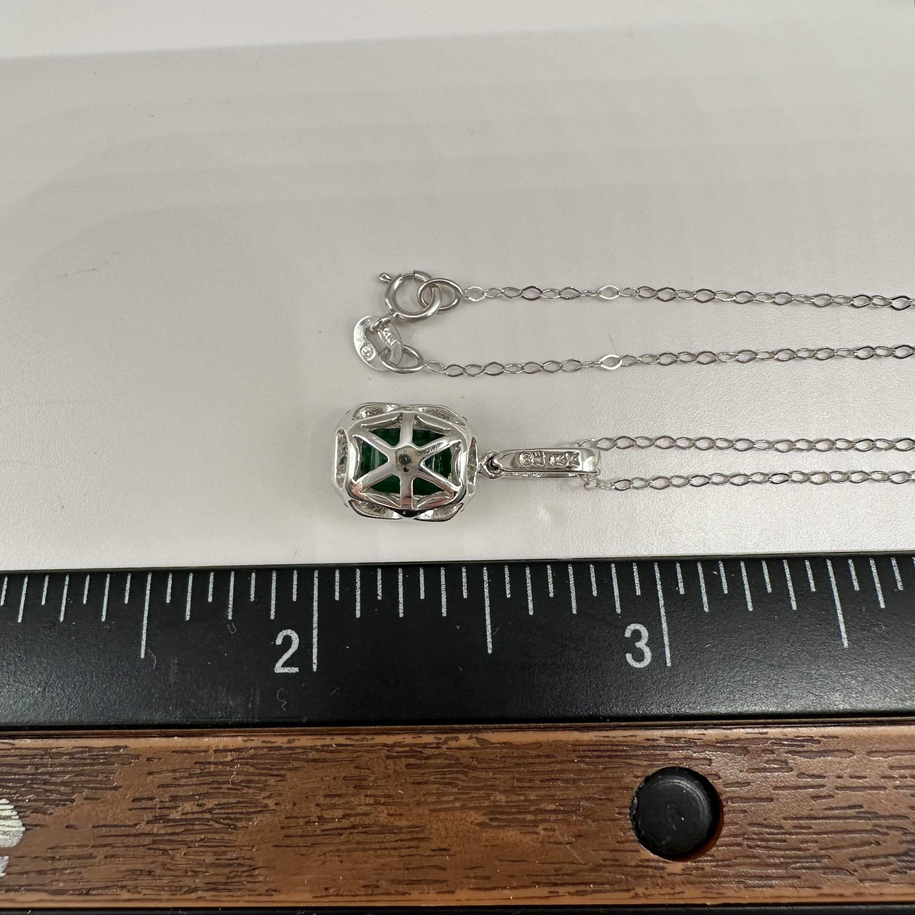 Emerald Diamond Necklace 14kt White Gold Emerald Cut Estate