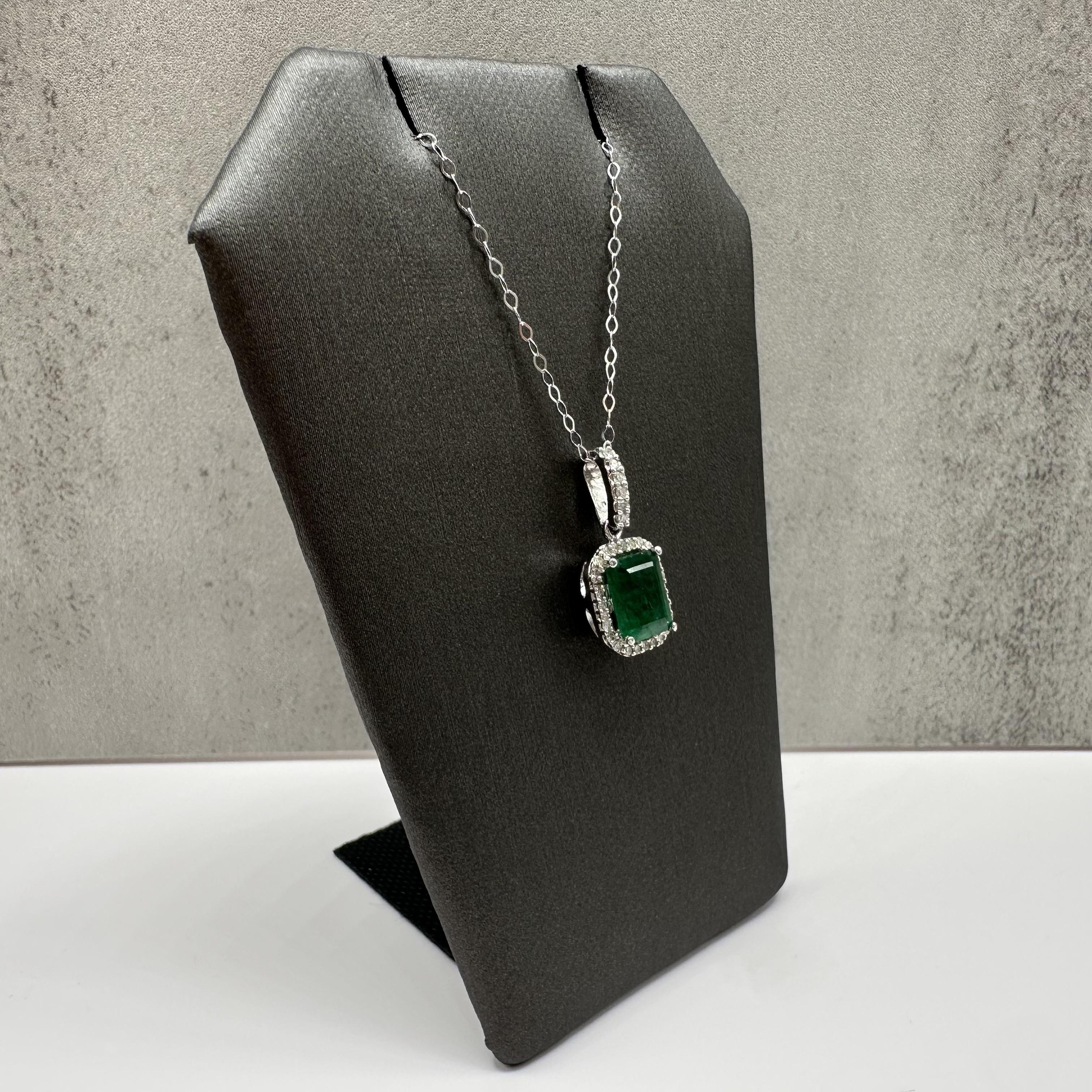 Emerald Diamond Necklace 14kt White Gold Emerald Cut Estate