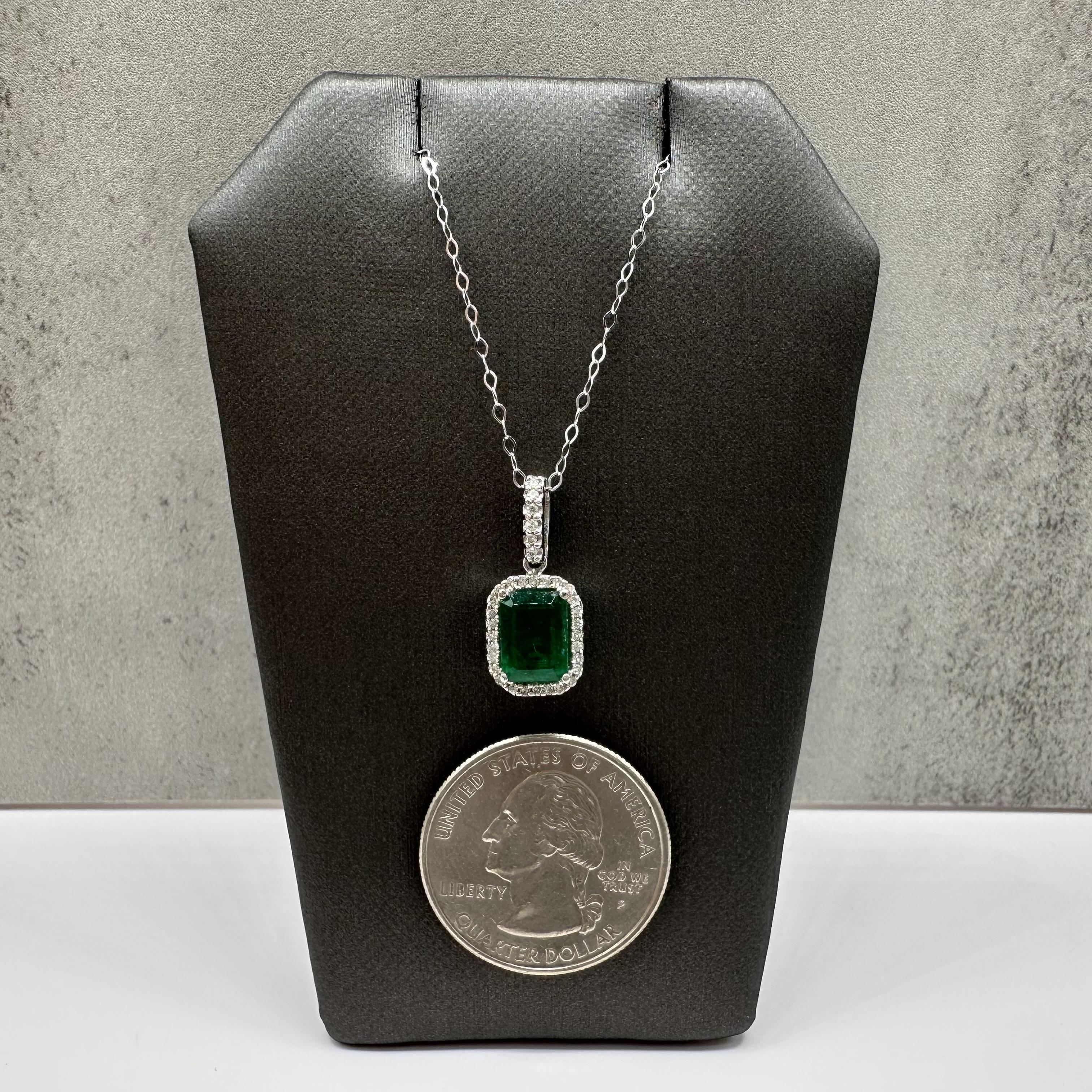 Emerald Diamond Necklace 14kt White Gold Emerald Cut Estate