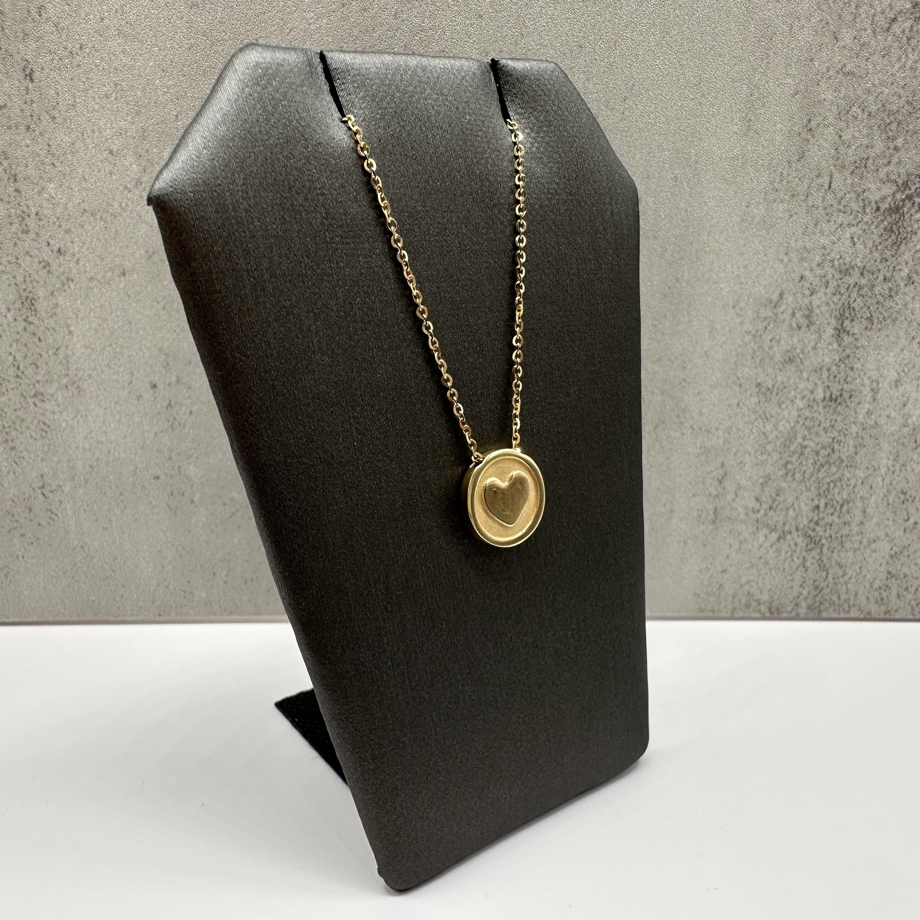 Heart Disc Necklace 14kt Yellow Gold Adjustable 17 18in New