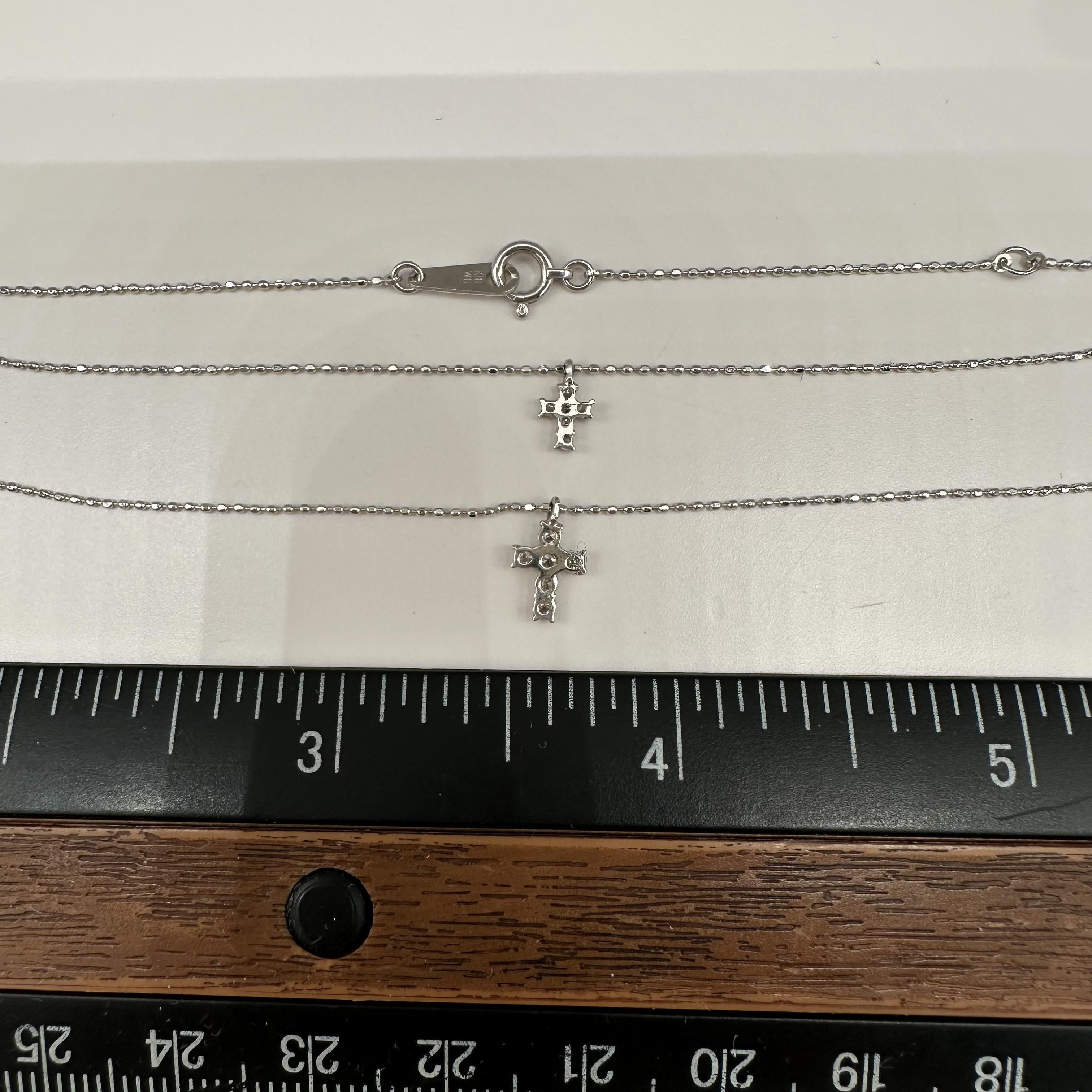 Diamond Double Cross Layering Necklace 18kt White Gold 0.20ctw New