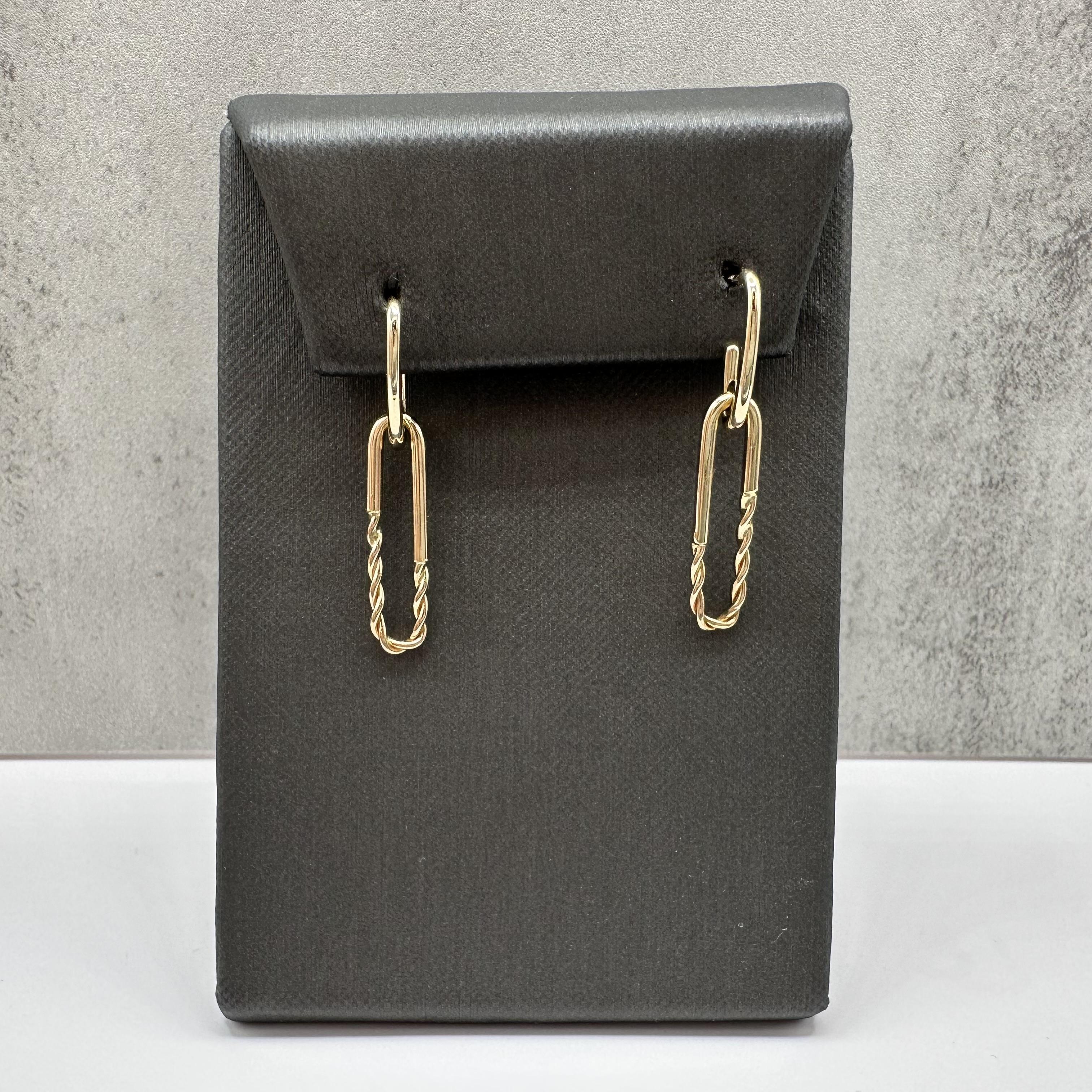 Textured Link Dangle Earrings 14kt Yellow Gold Push Back New