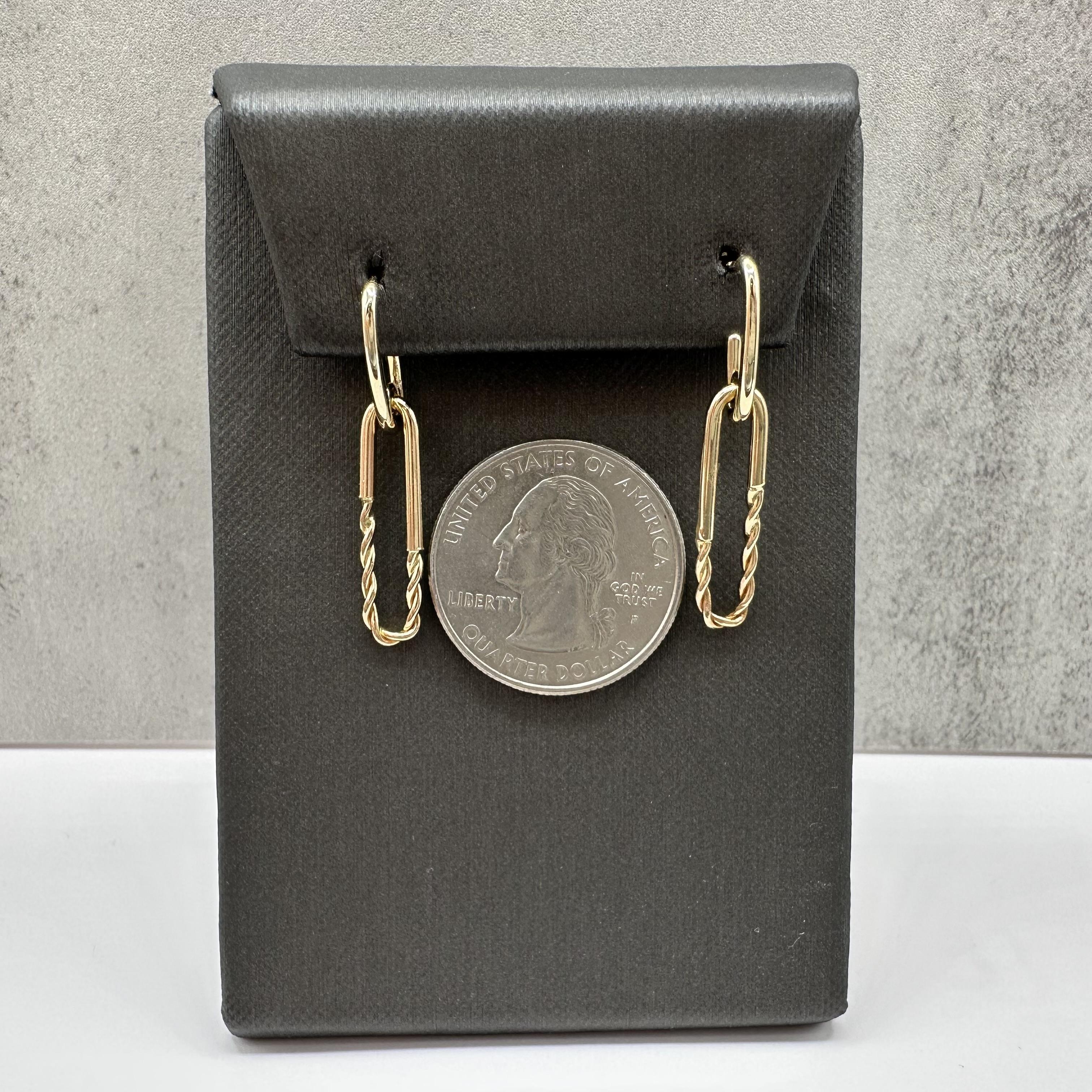 Textured Link Dangle Earrings 14kt Yellow Gold Push Back New