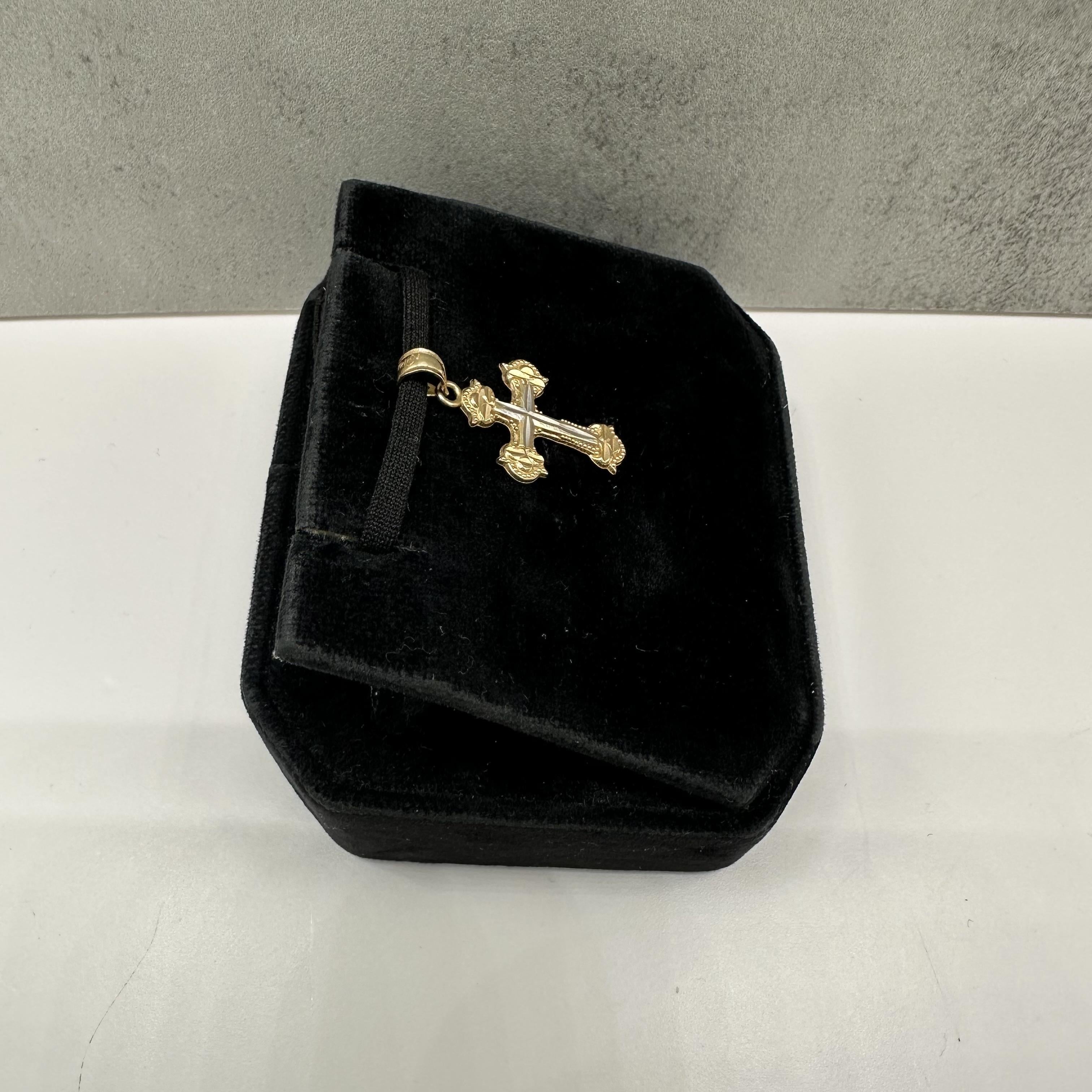Two Tone Gold Cross Pendant 14kt Yellow Gold Estate Small Bail