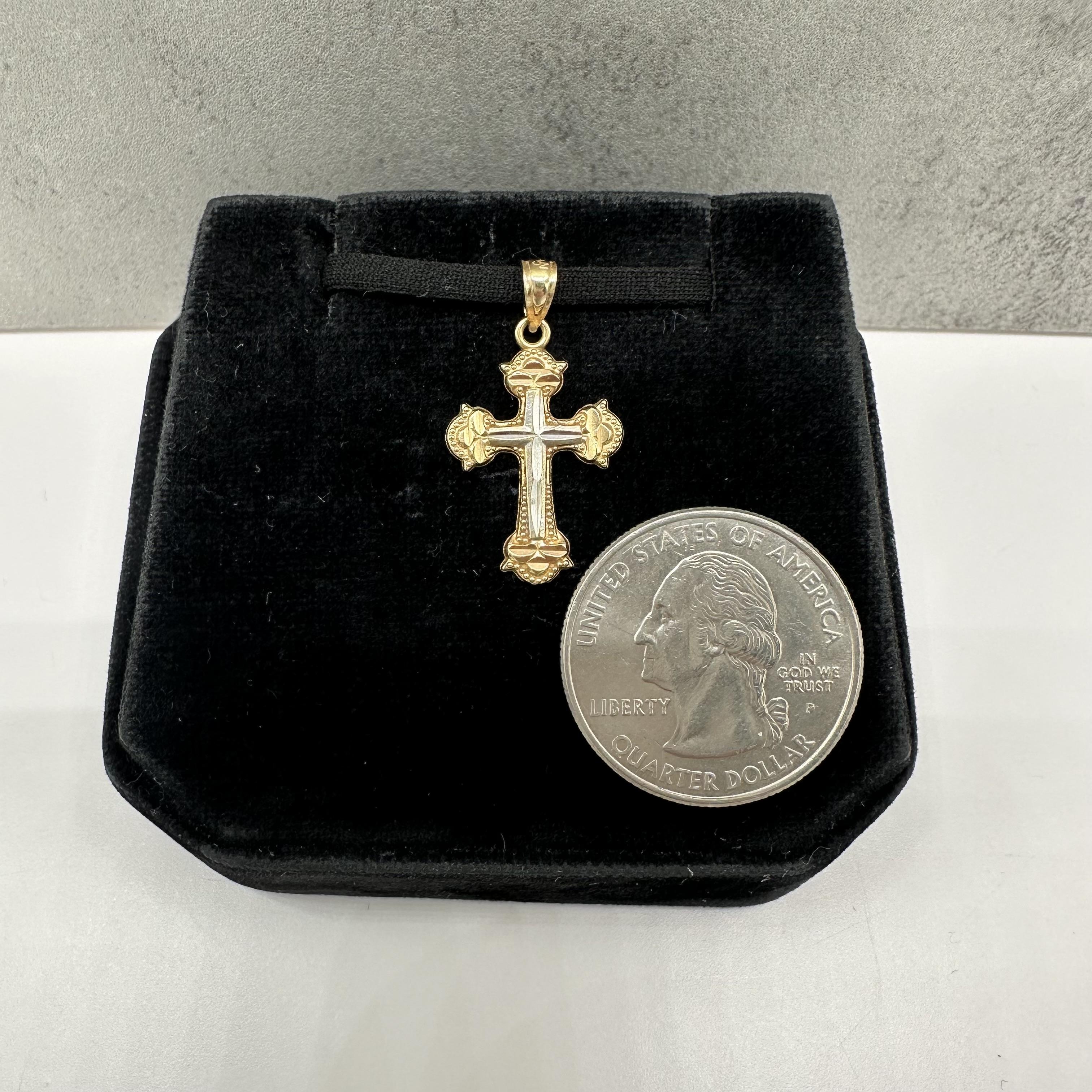 Two Tone Gold Cross Pendant 14kt Yellow Gold Estate Small Bail