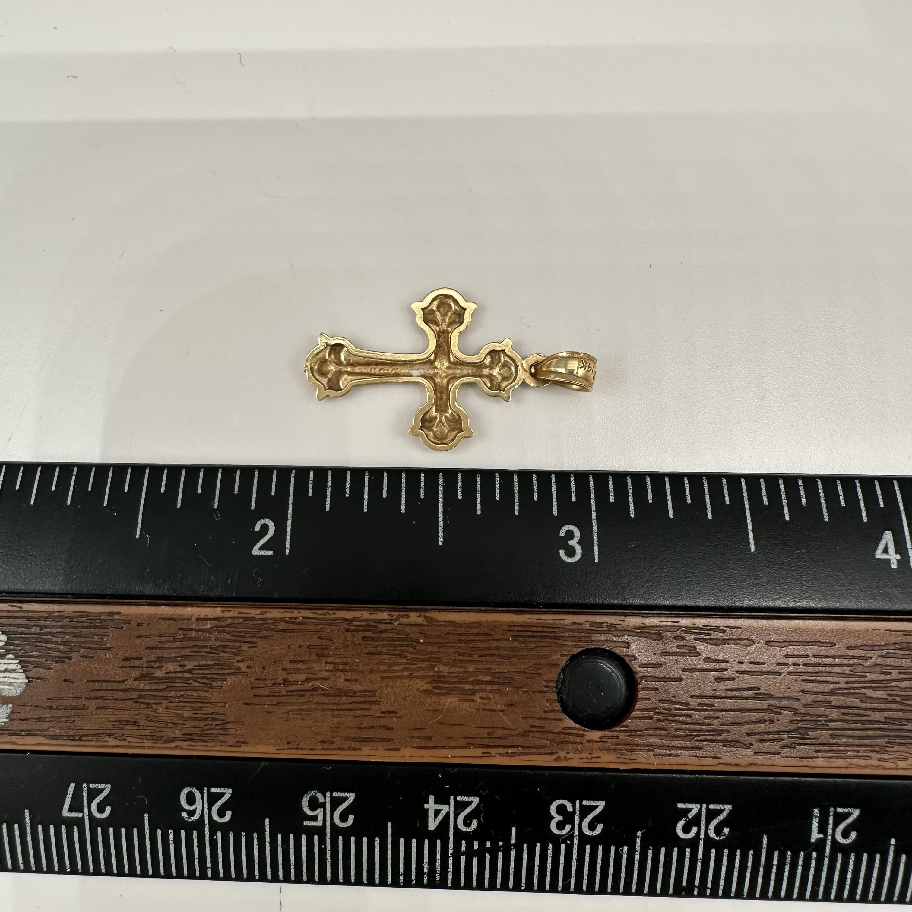 Two Tone Gold Cross Pendant 14kt Yellow Gold Estate Small Bail