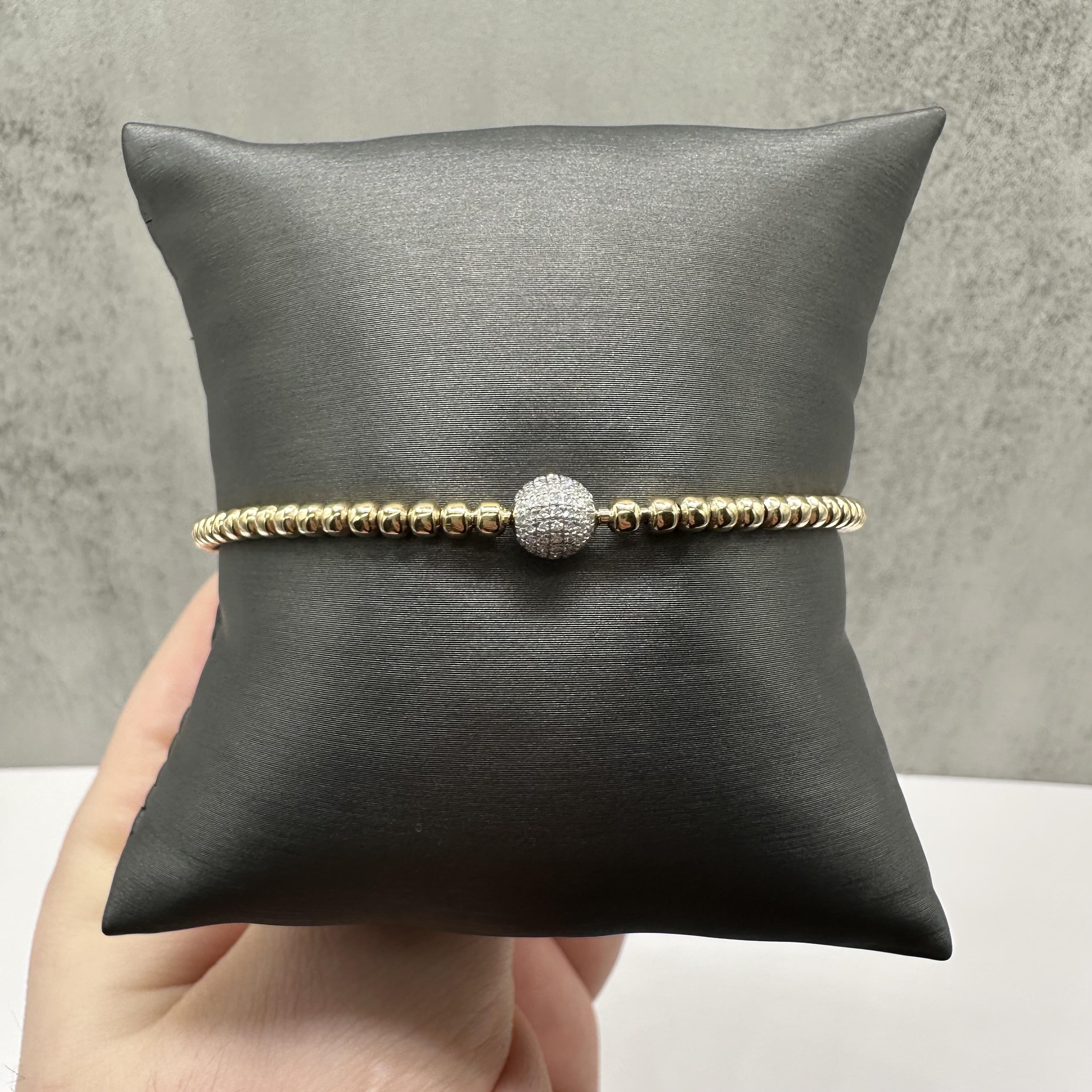 Diamond Stretch Ball Bracelet 14kt Yellow Gold 0.30ctw Adjustable New