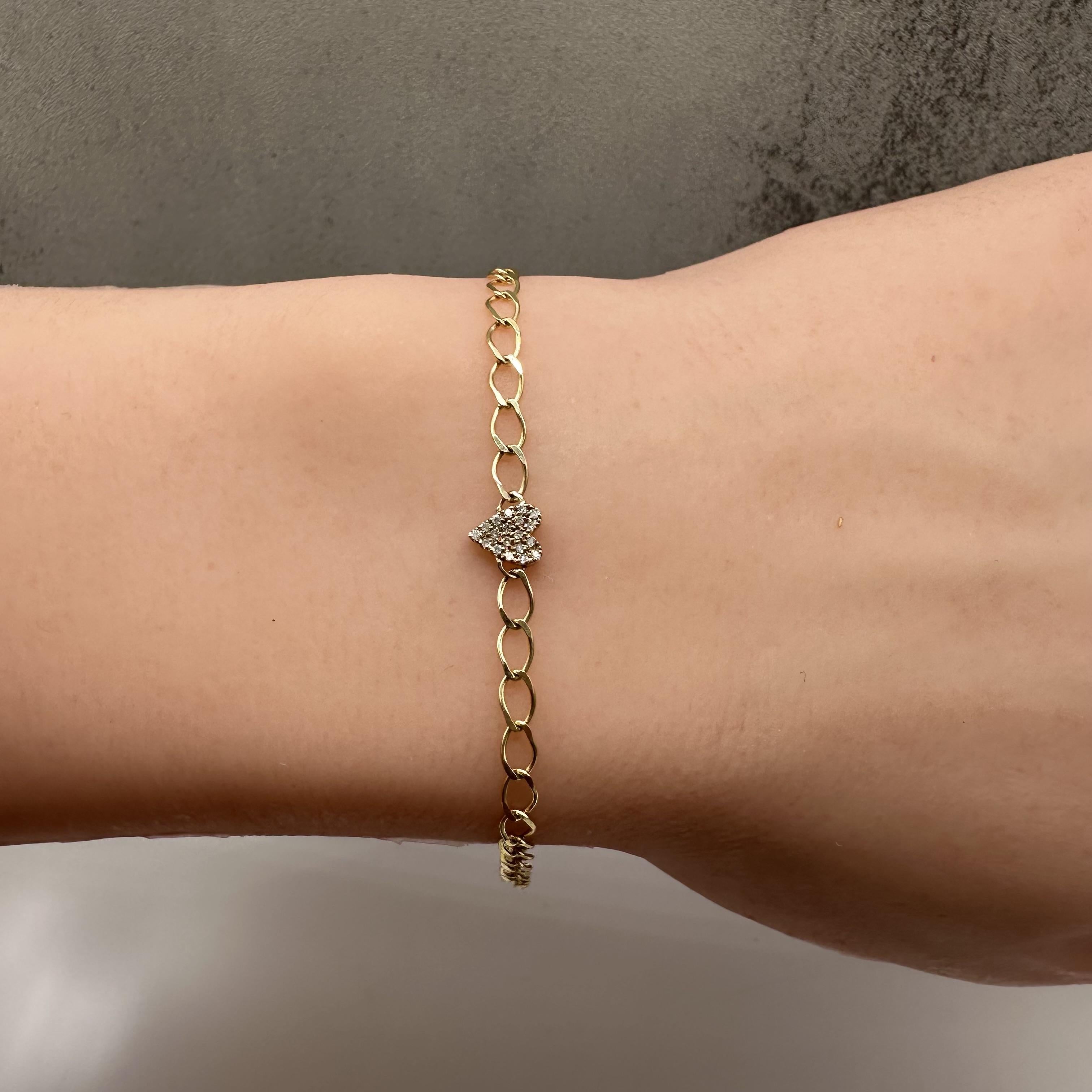 Diamond Heart Link Bracelet 10kt Yellow Gold 0.06ctw 7in New