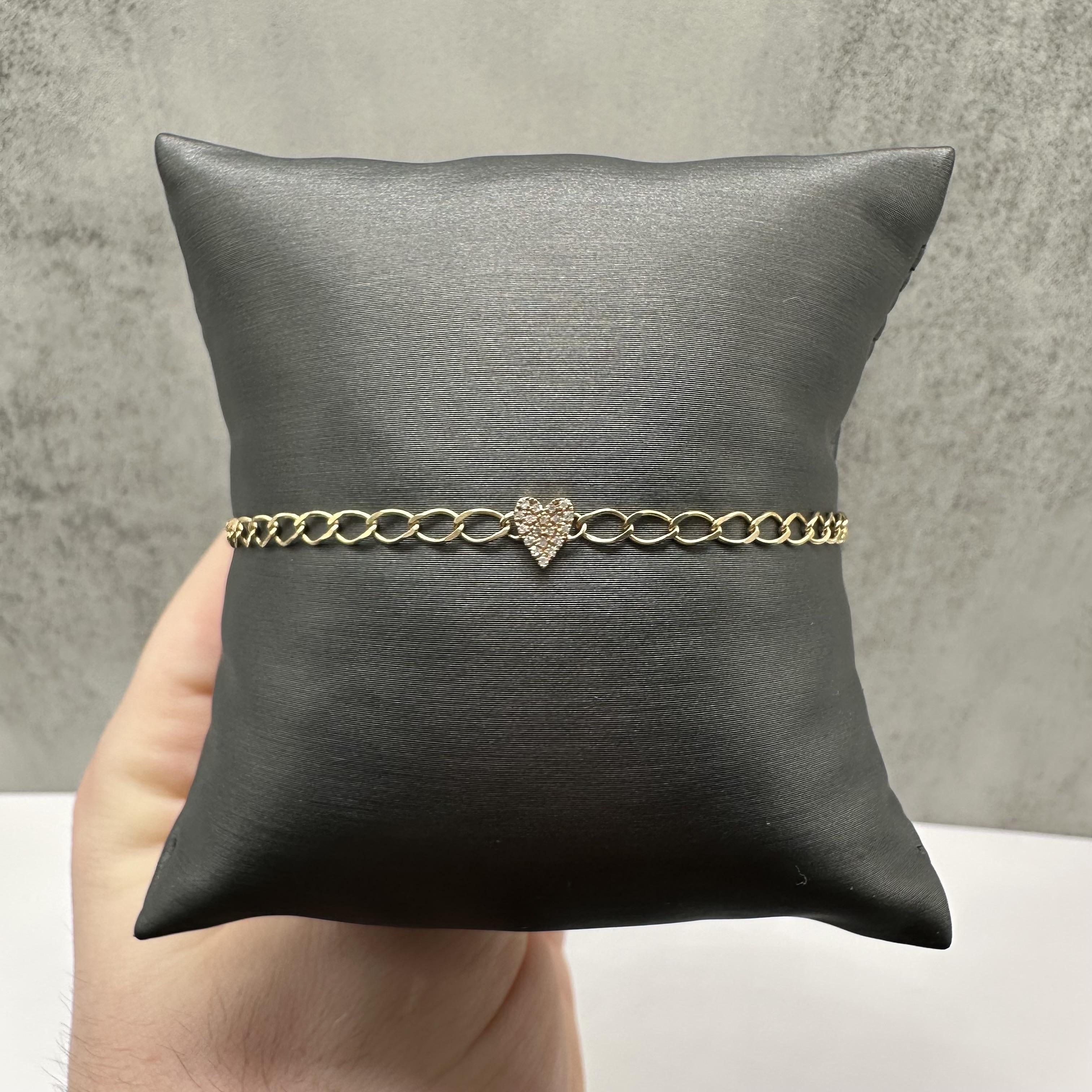Diamond Heart Link Bracelet 10kt Yellow Gold 0.06ctw 7in New