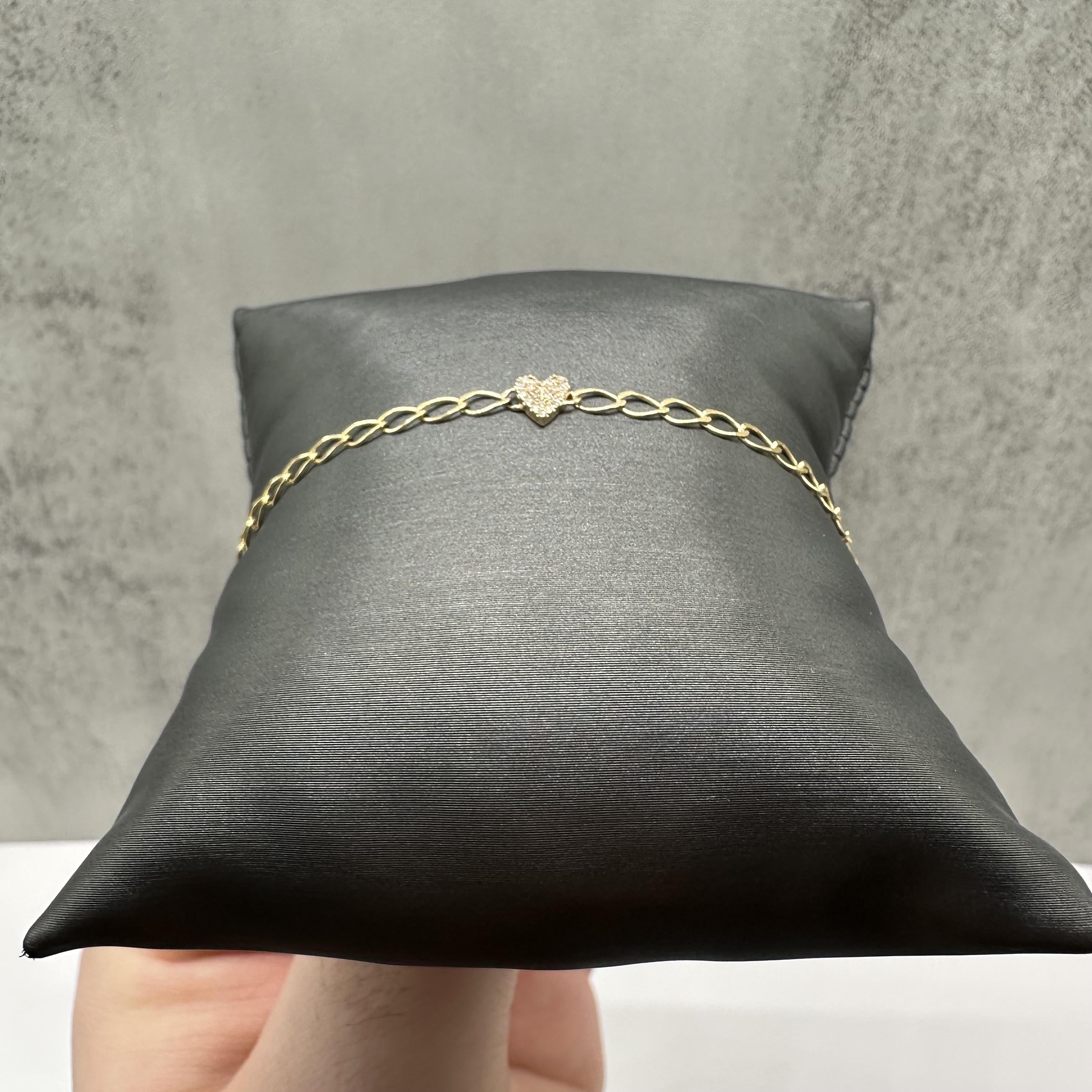 Diamond Heart Link Bracelet 10kt Yellow Gold 0.06ctw 7in New