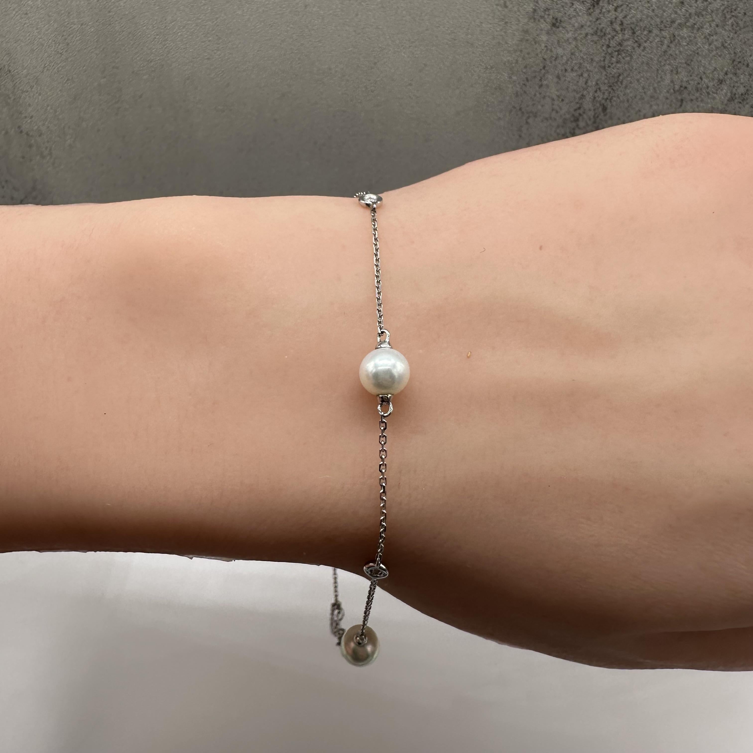 Pearl Diamond Station Anklet 14kt White Gold Adjustable 9 10in New