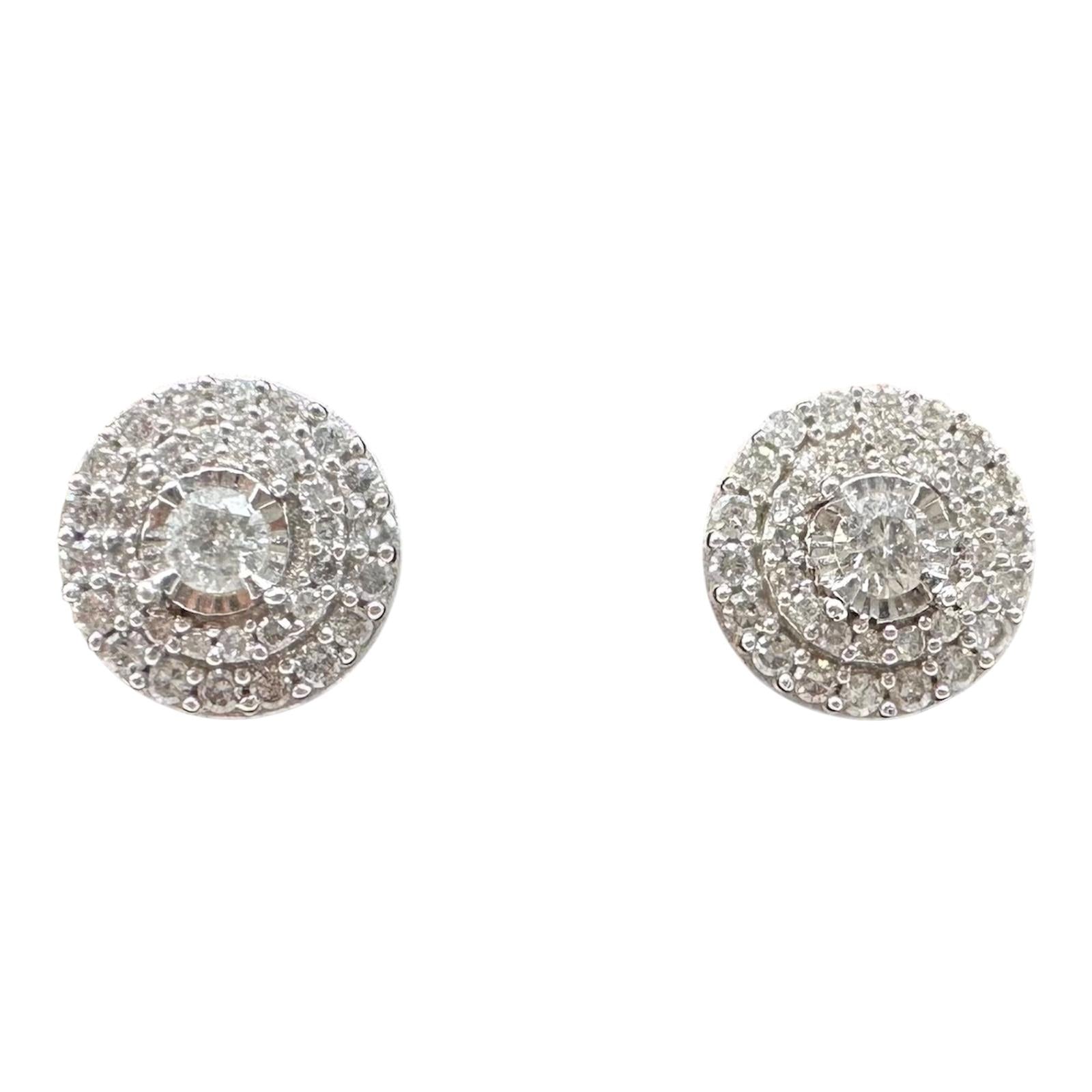 Diamond Halo Stud Earrings in 10kt White Gold - 0.50ctw GH SI2-I1 Diamonds, New