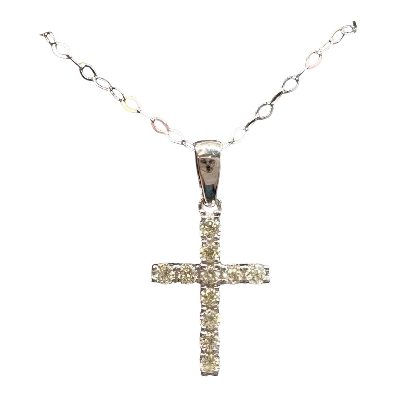Natural Diamond Cross Necklace in 14kt White Gold – 0.20ctw, 18in, New