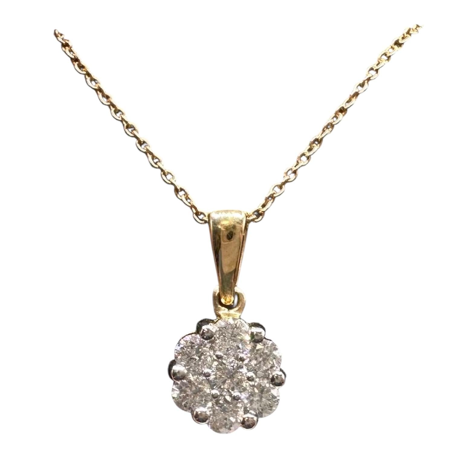 Diamond Circle Cluster Necklace in 14kt Yellow Gold - 0.52ctw, 18", New