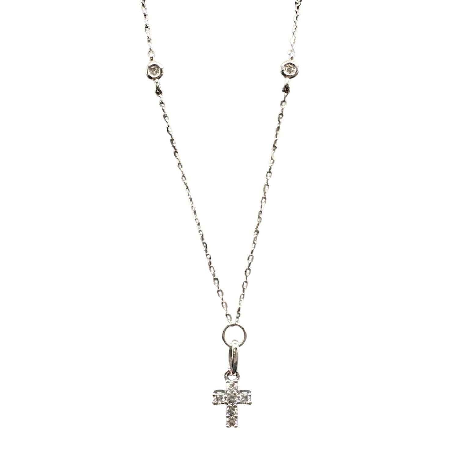 10K White Gold Diamond Cross Station Necklace 0.34ct HI SI 18”