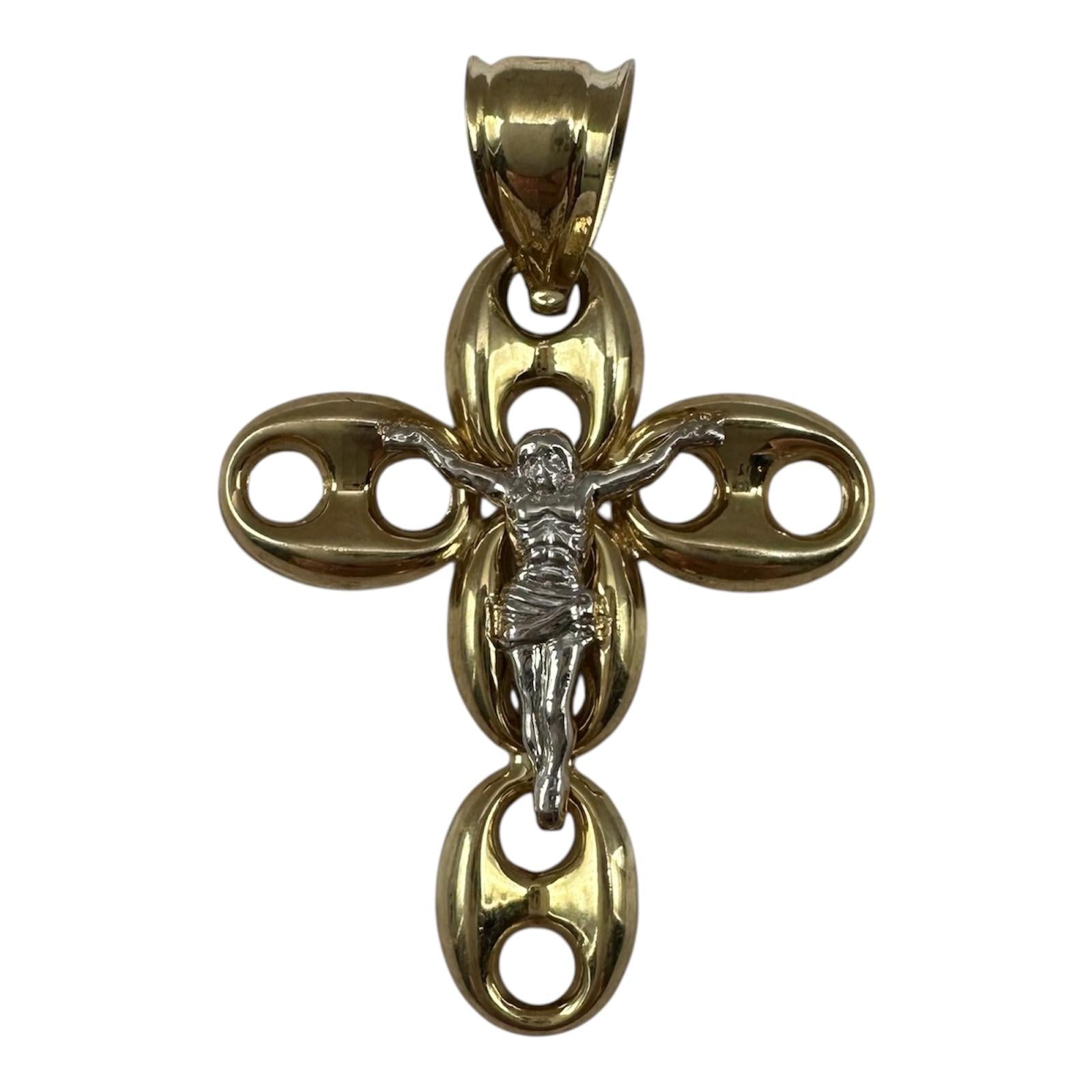 Puff Cross Pendant in 14kt Two Tone Gold – Hollow, New