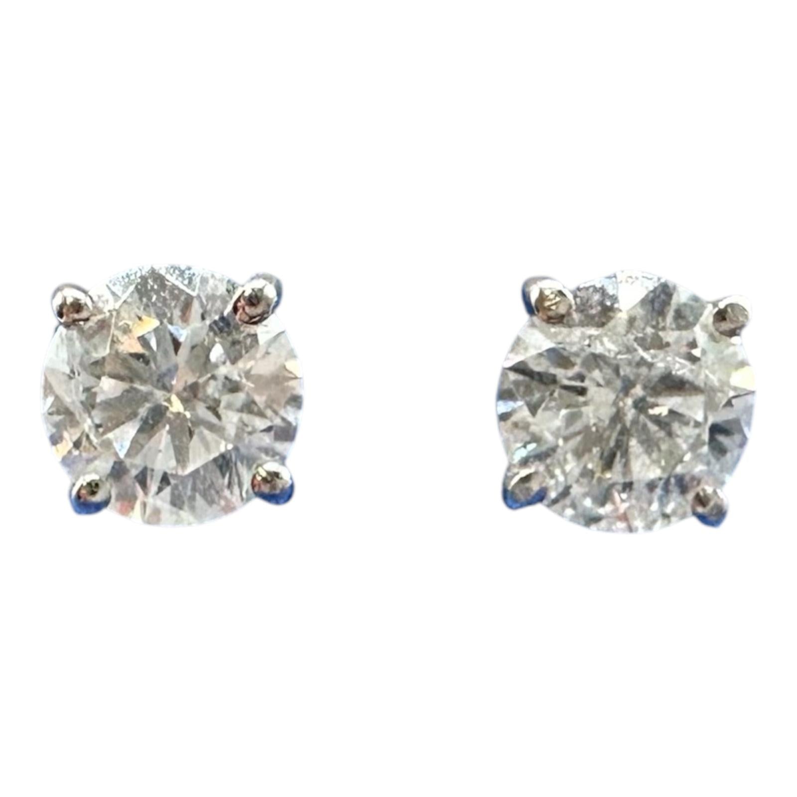 Natural Round Diamond Stud Earrings in 14kt White Gold - 1.40ctw