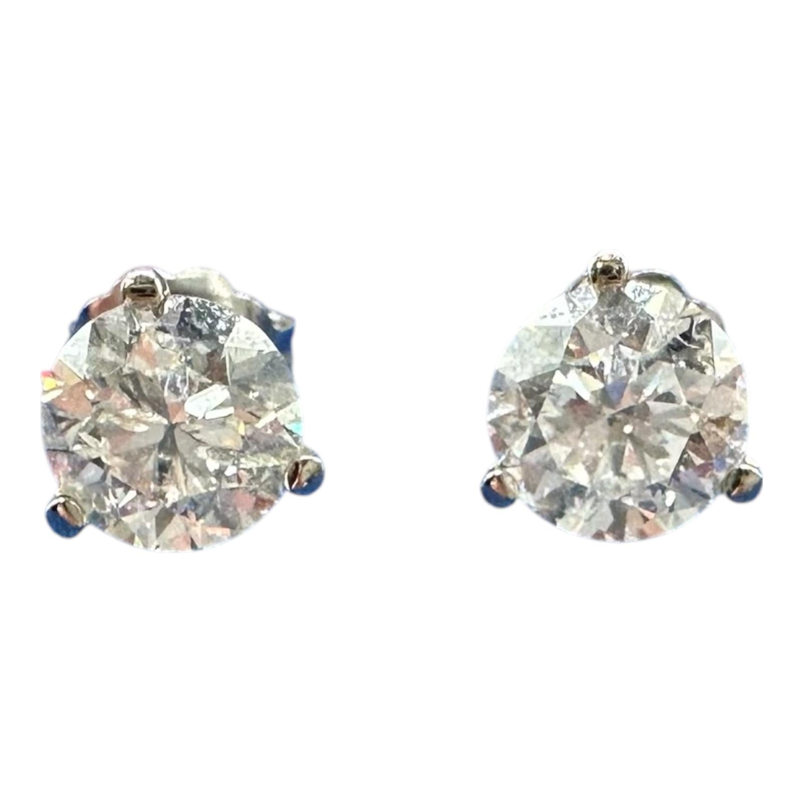 Natural Diamond Stud Earrings in 14kt White Gold - 2ctw Round Diamonds, Martini