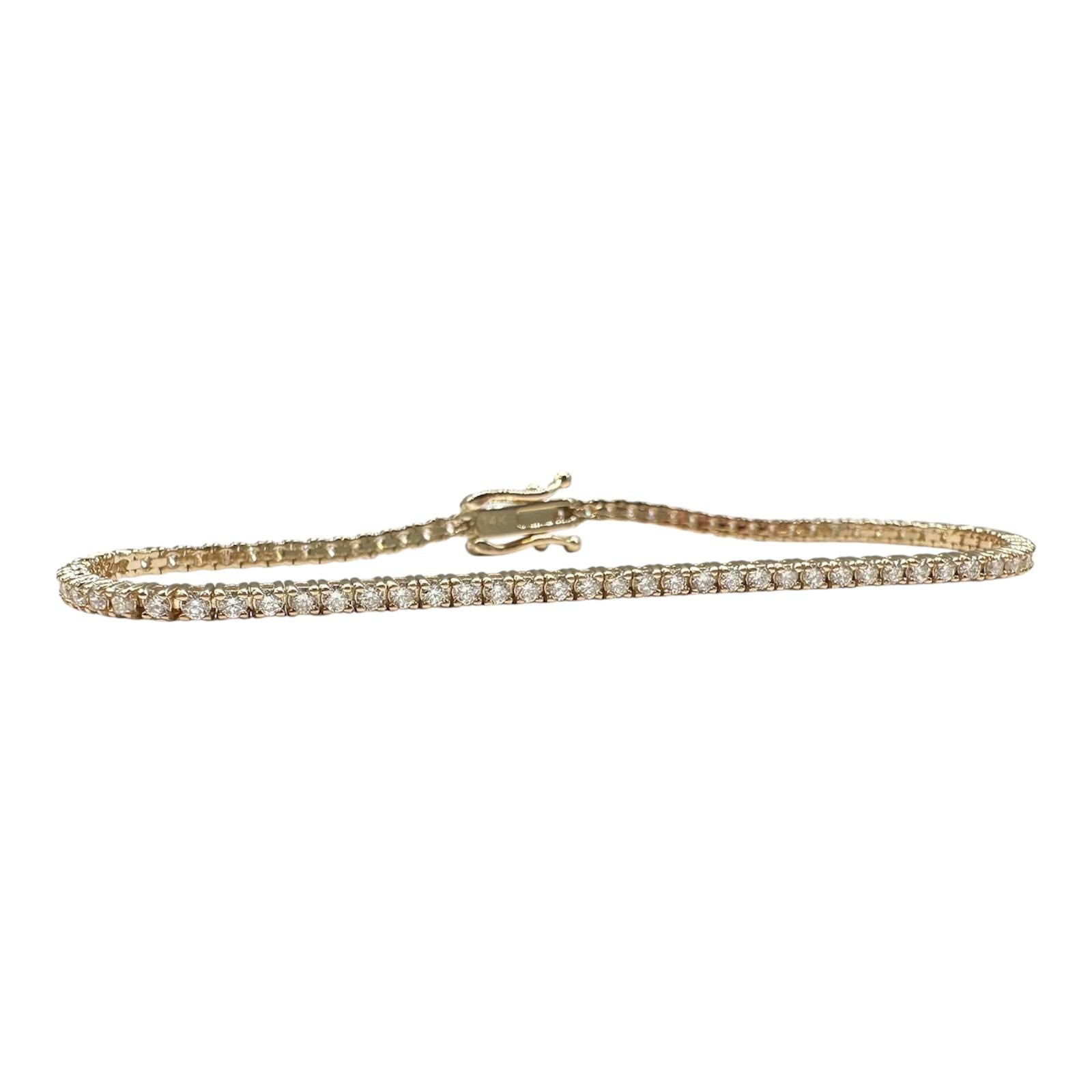 Natural Diamond Tennis Bracelet in 14kt Yellow Gold – 1.65ct, 7in, New