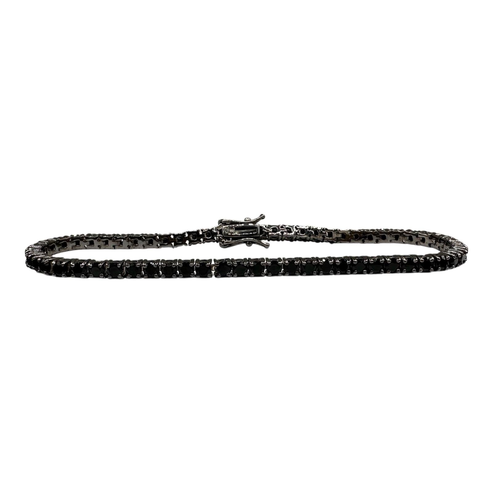 Black Spinel Bracelet in Sterling Silver – 8in, Black Rhodium, New
