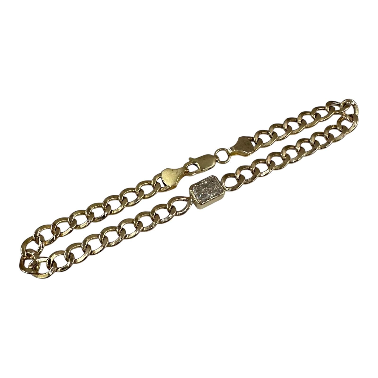 GIA Radiant Cut Diamond Bezel Bracelet 14kt Yellow Gold 1.00ct