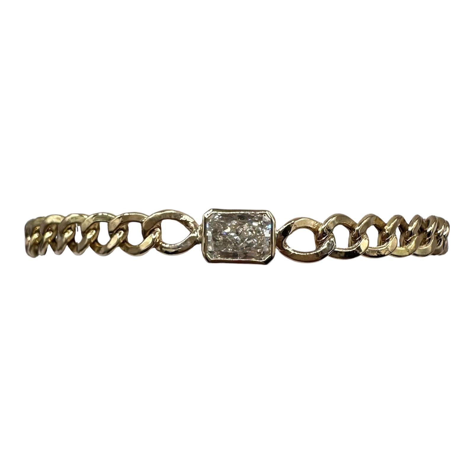 GIA Radiant Cut Diamond Bezel Bracelet 14kt Yellow Gold 1.00ct