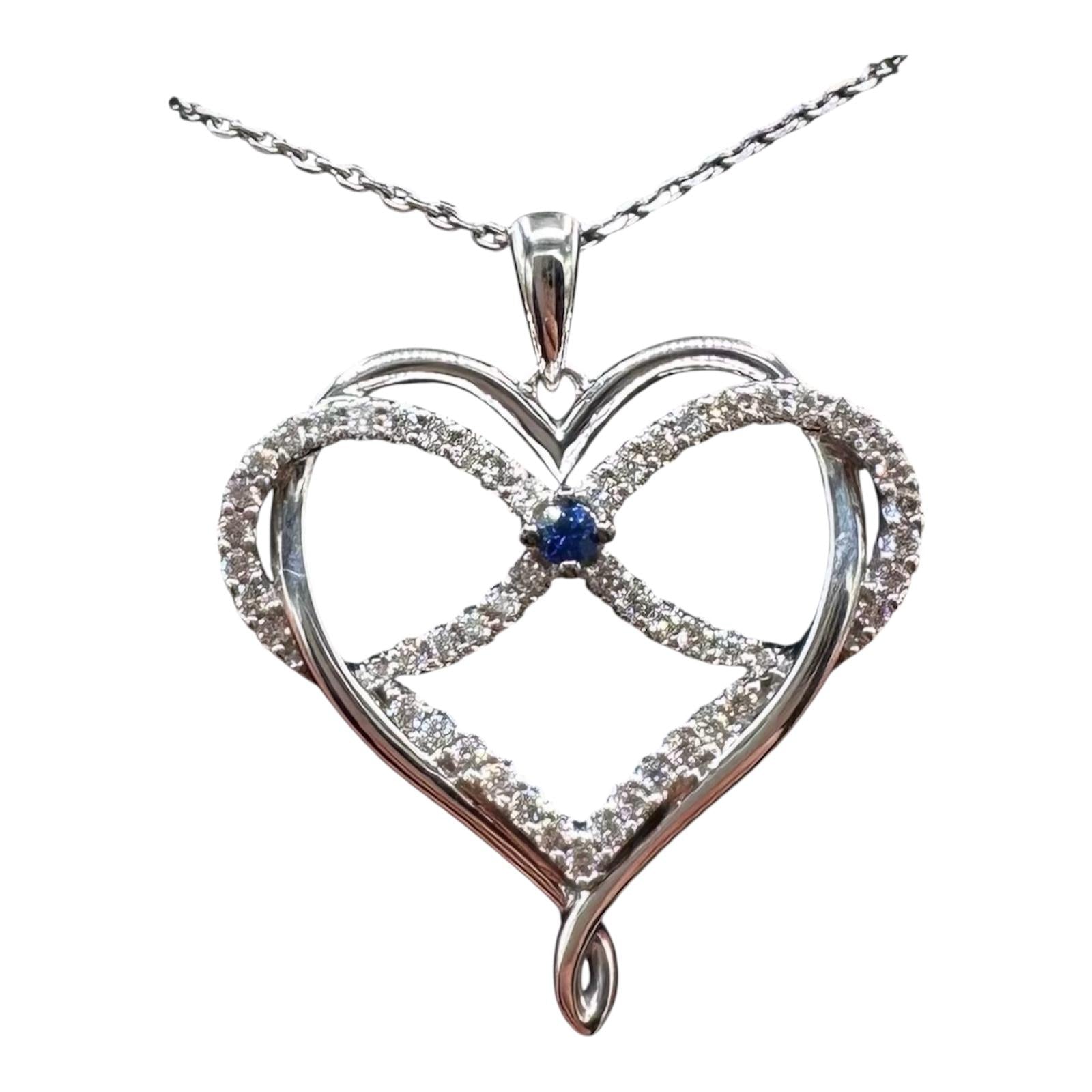 Vera Wang Love 10K White Gold Diamond Sapphire Heart Necklace 0.34ct
