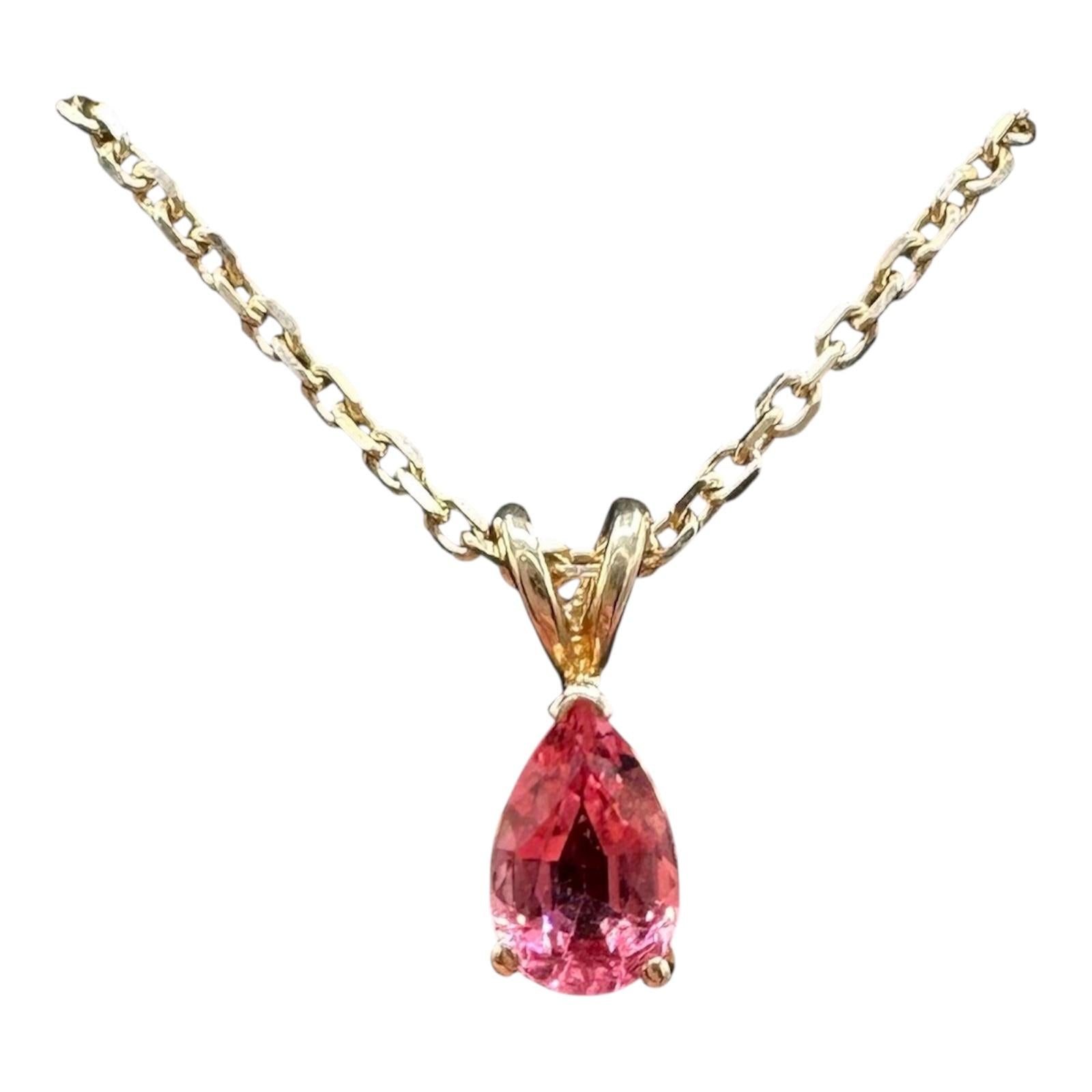 14K Yellow Gold Pink Tourmaline Solitaire Necklace 0.91ct 16in