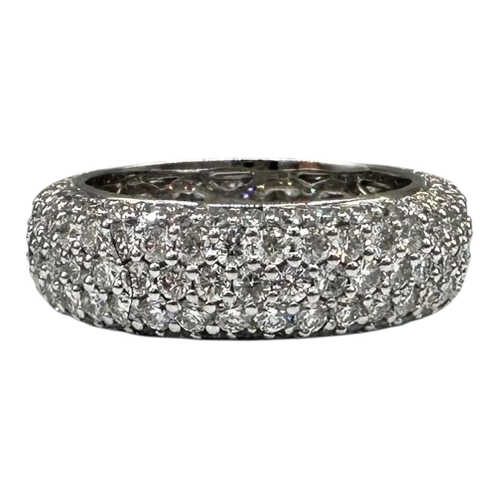 18K White Gold Natural Diamond Pave Eternity Ring 3.68ct GH SI 6.5