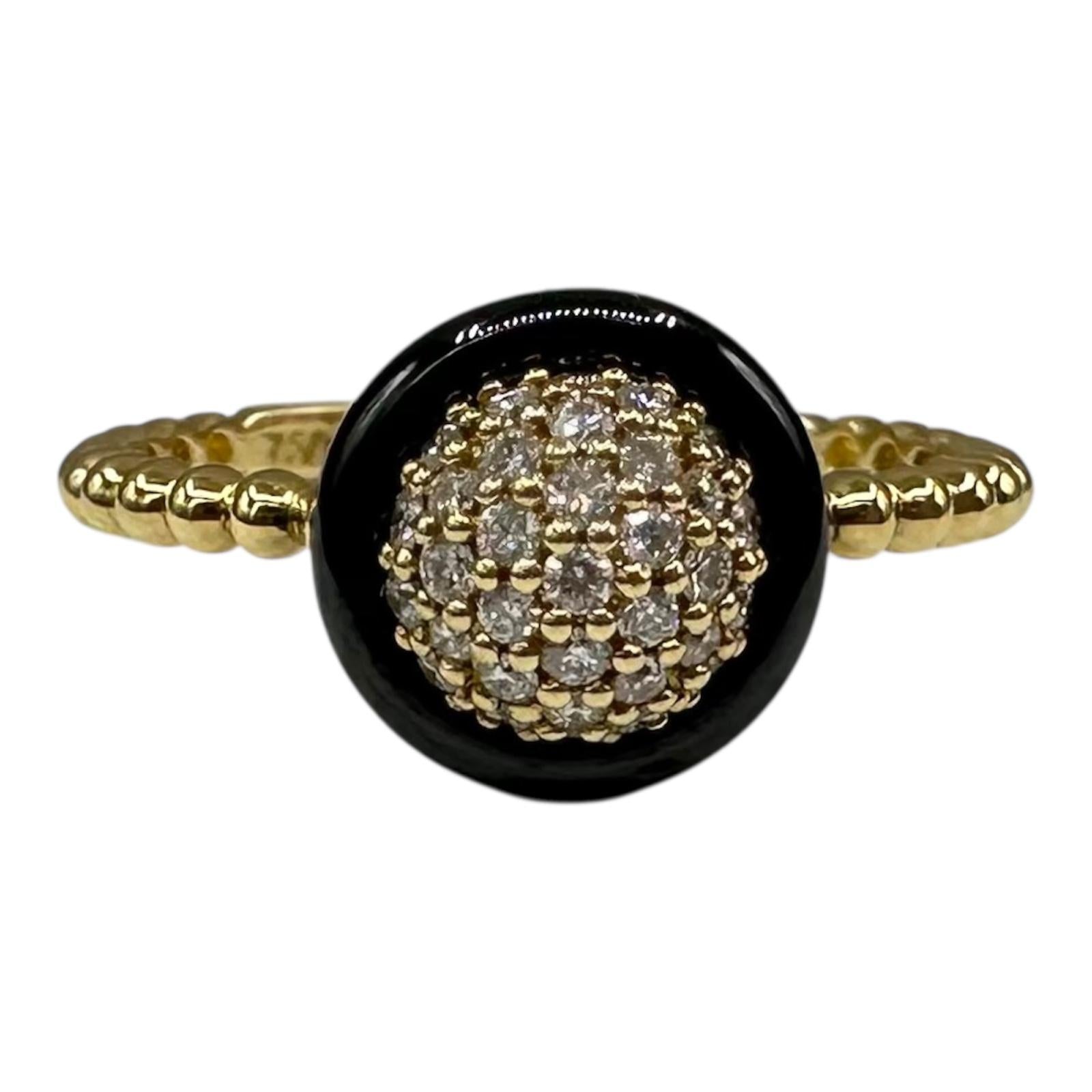 Lagos Meridian 18K Gold Diamond Black Ceramic Ring 0.23ct Size 7