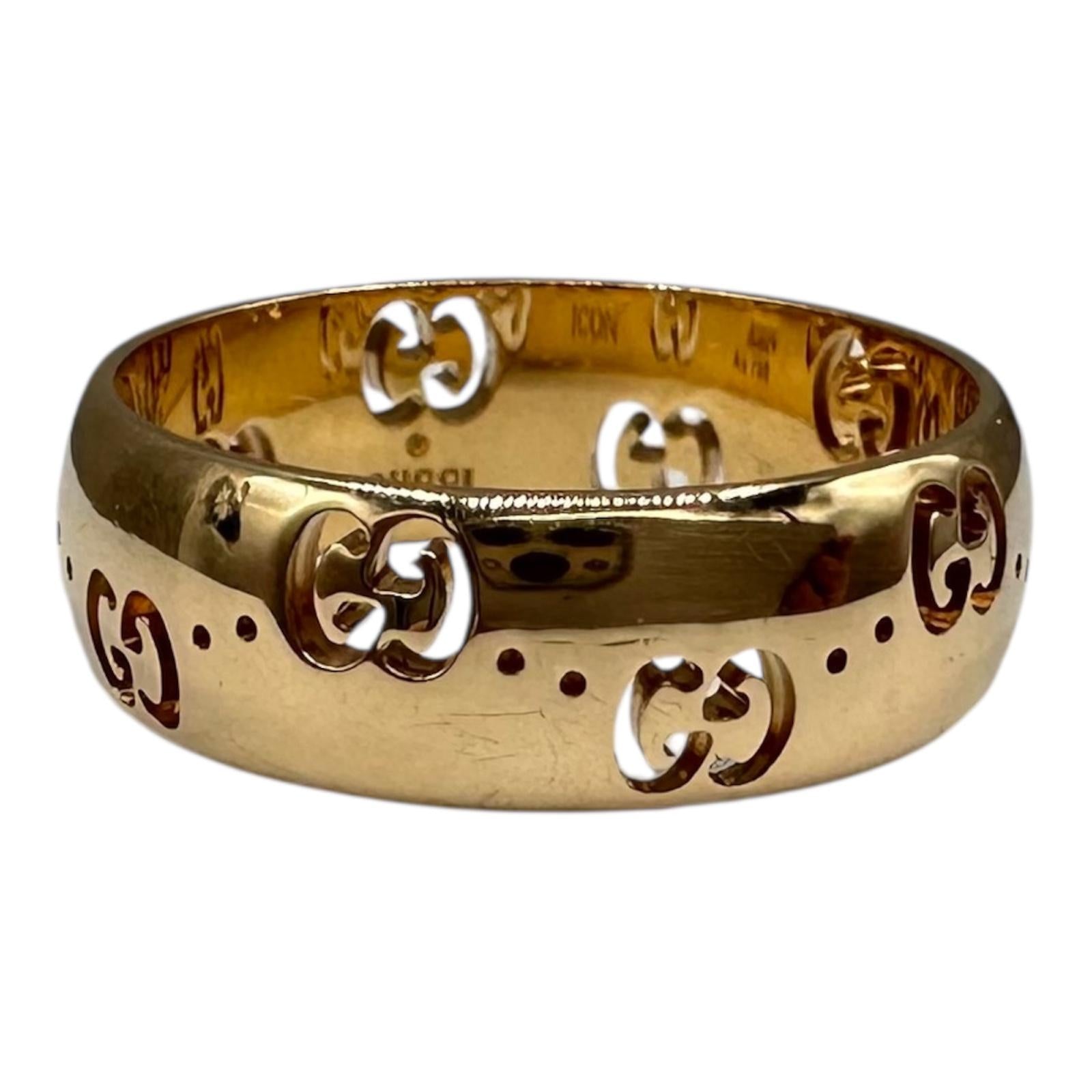 Gucci Icon 18K Yellow Gold GG Wide Ring 6mm Size 6.75