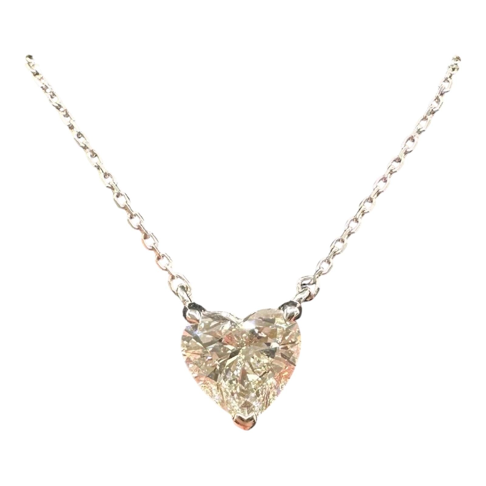 GIA 0.90ct Heart Diamond Necklace 14K White Gold J VS1