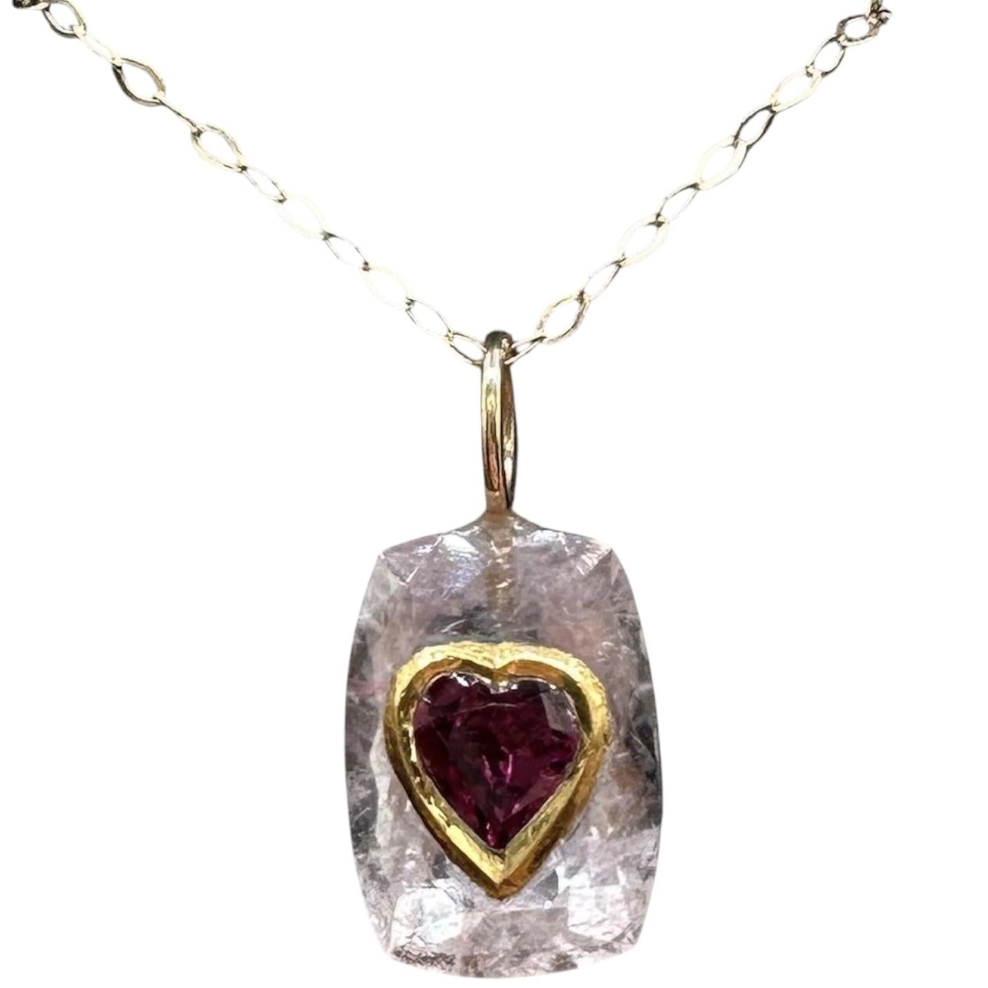 Morganite Garnet Inlay Necklace 24K 18K 14K Gold 18 Inch