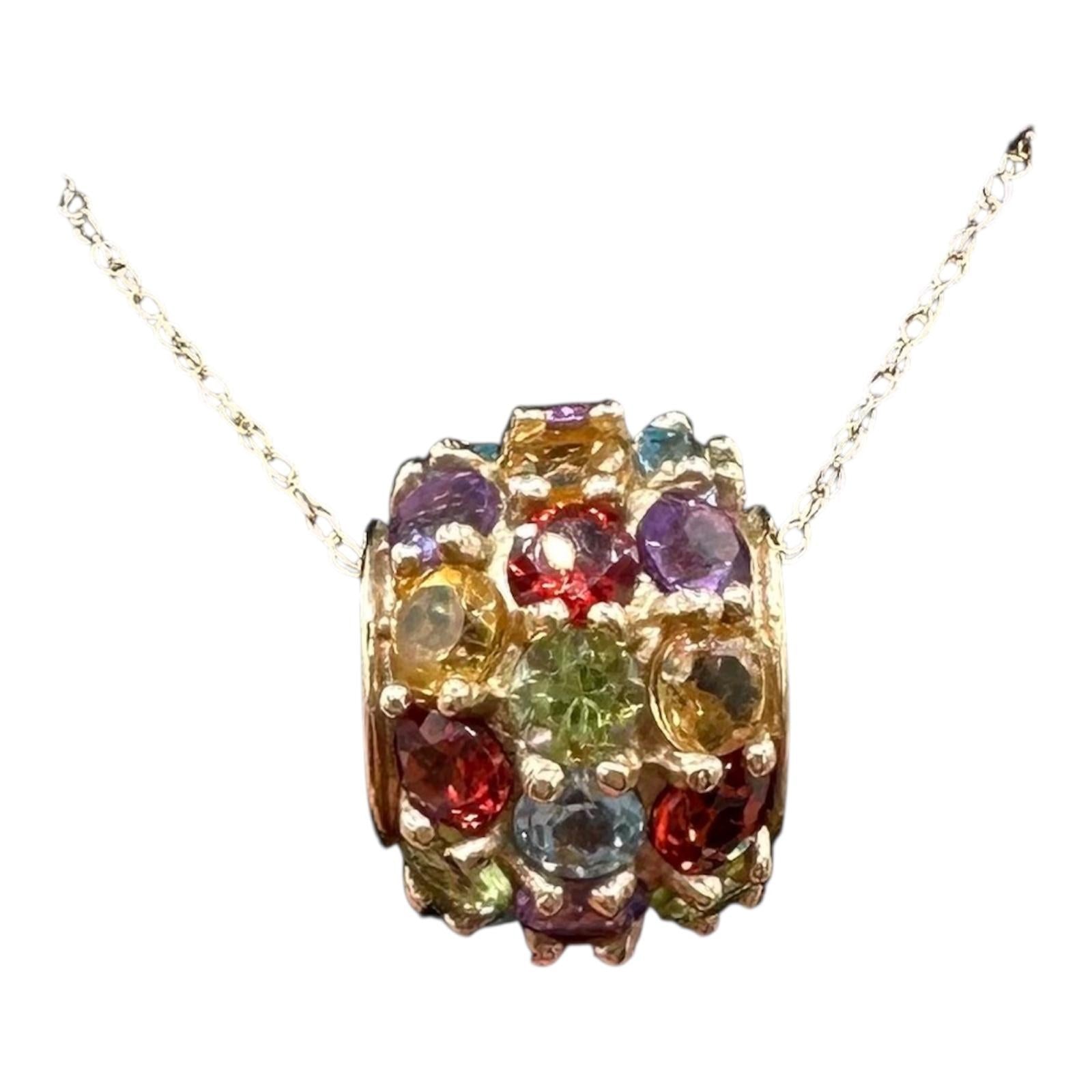 10K Yellow Gold Multi Gemstone Slider Pendant Necklace 2ct 18in