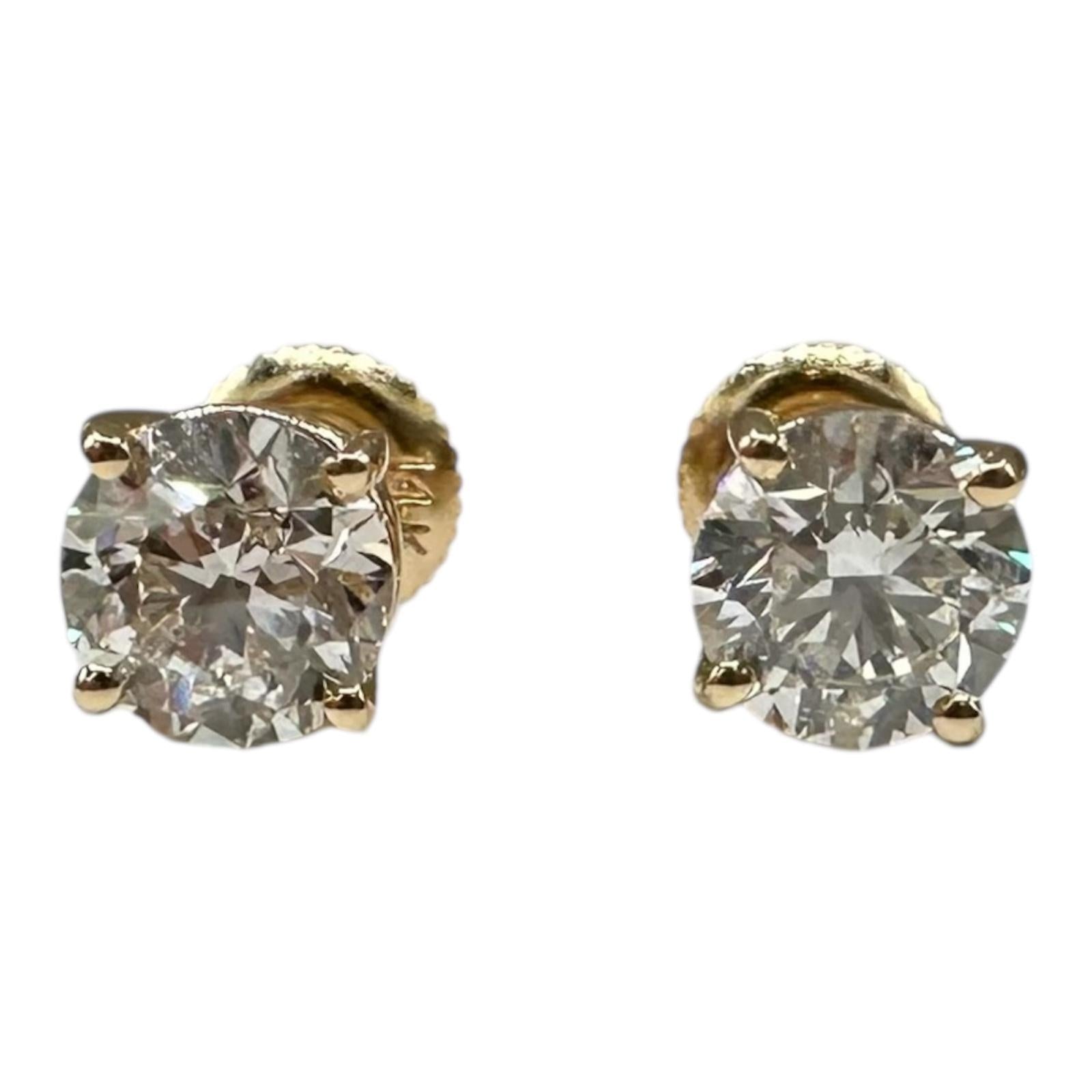 2ctw Natural Diamond Stud Earrings 14K Yellow Gold GH I1 6.2mm