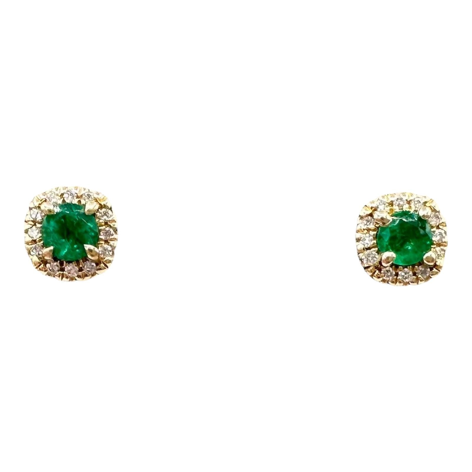 Emerald Diamond Halo Stud Earrings 14kt Yellow Gold 0.52ctw New