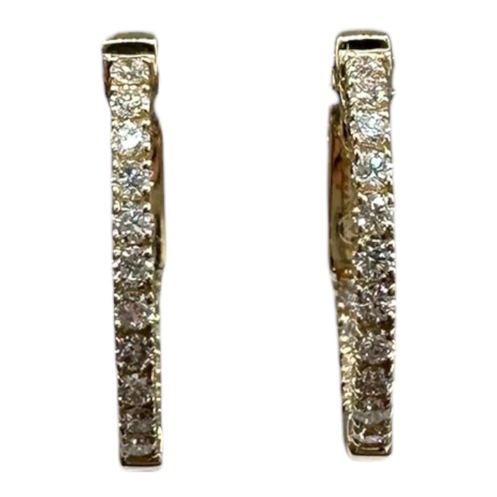 14K Yellow Gold Natural Diamond Hoop Earrings 0.50ct GH SI Inside Out