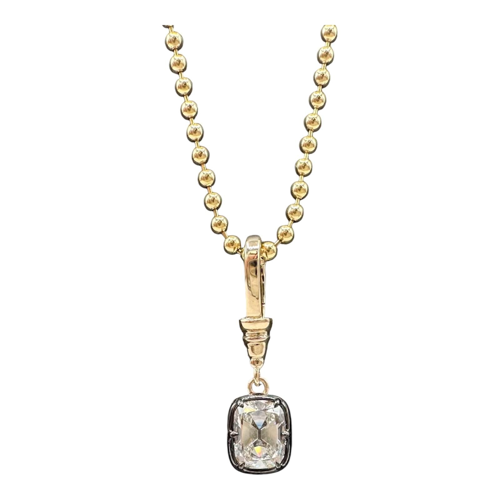 GIA 0.88ct Old Mine Cut Diamond Pendant 14K Gold Georgian Style