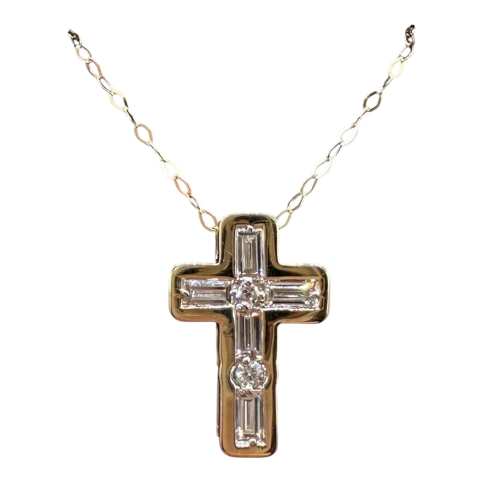 14K Yellow Gold Natural Diamond Cross Necklace 0.45ct GH VS 18 Inch