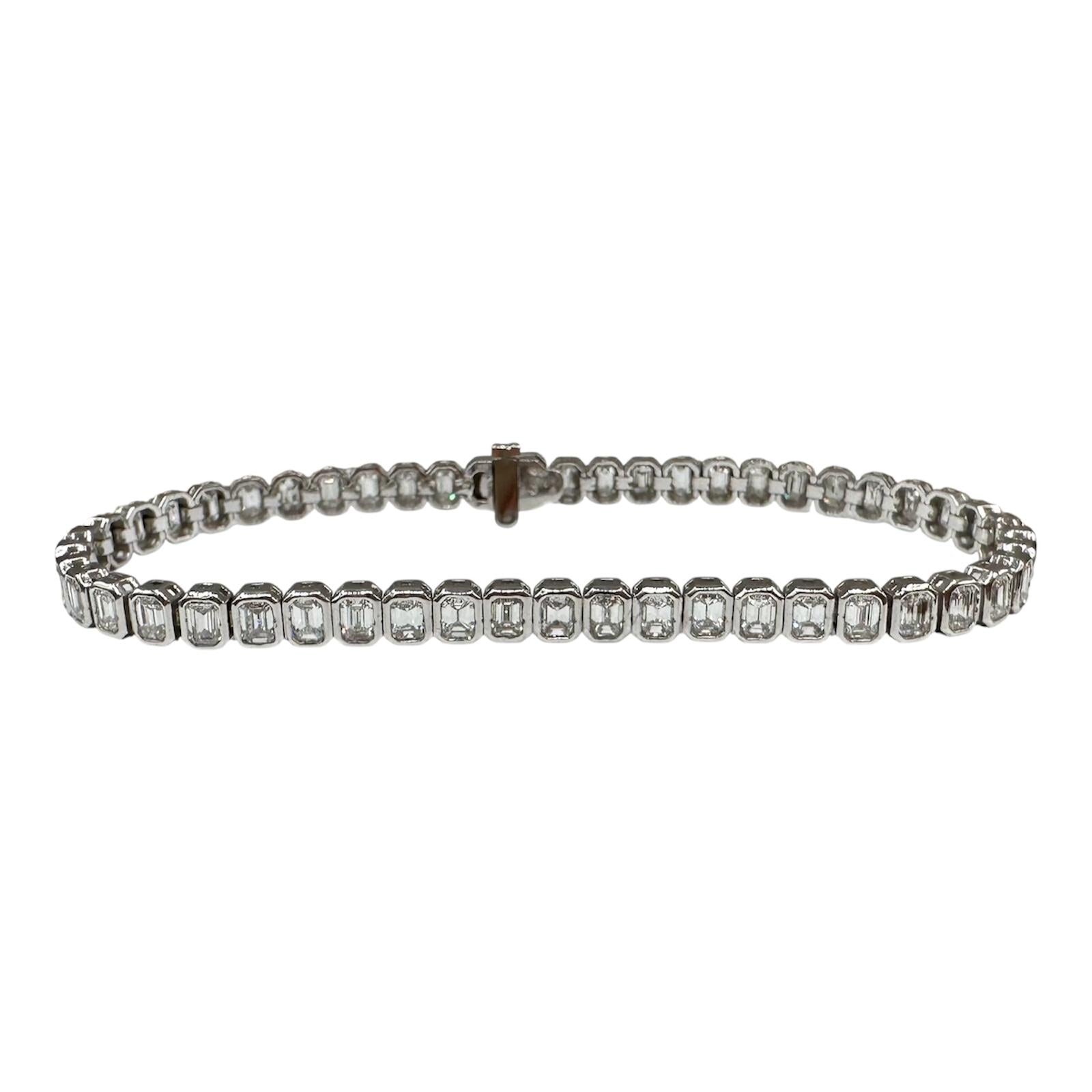 14K White Gold Emerald Cut Diamond Tennis Bracelet 6.10ct FG VS