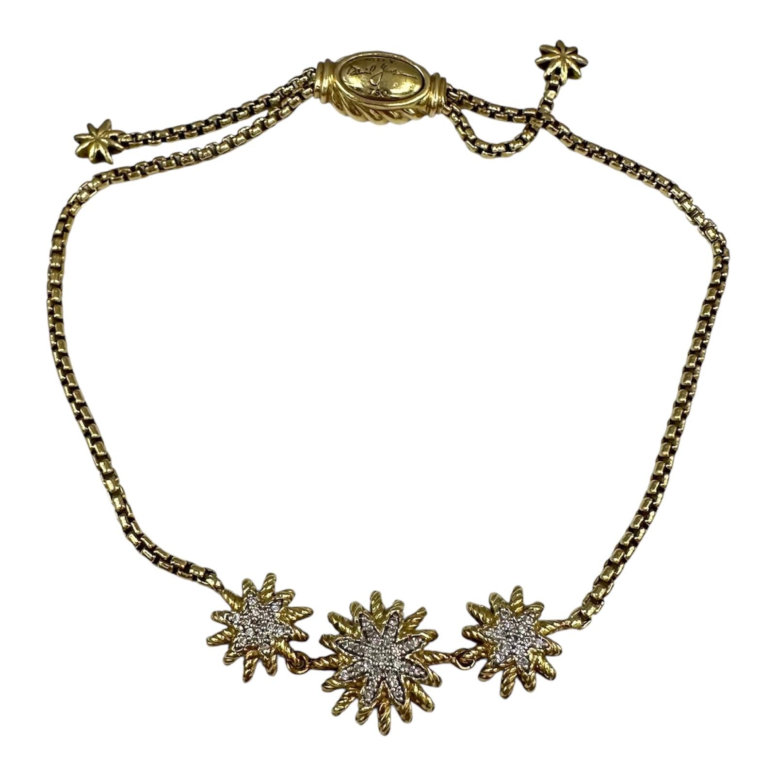 David Yurman 18K Gold Diamond Starburst Bracelet 0.15ct 8.75 Inch