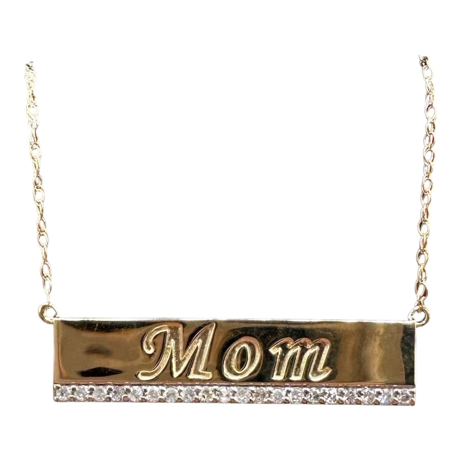 10K Yellow Gold Diamond MOM Nameplate Necklace 0.12ct 18 Inch
