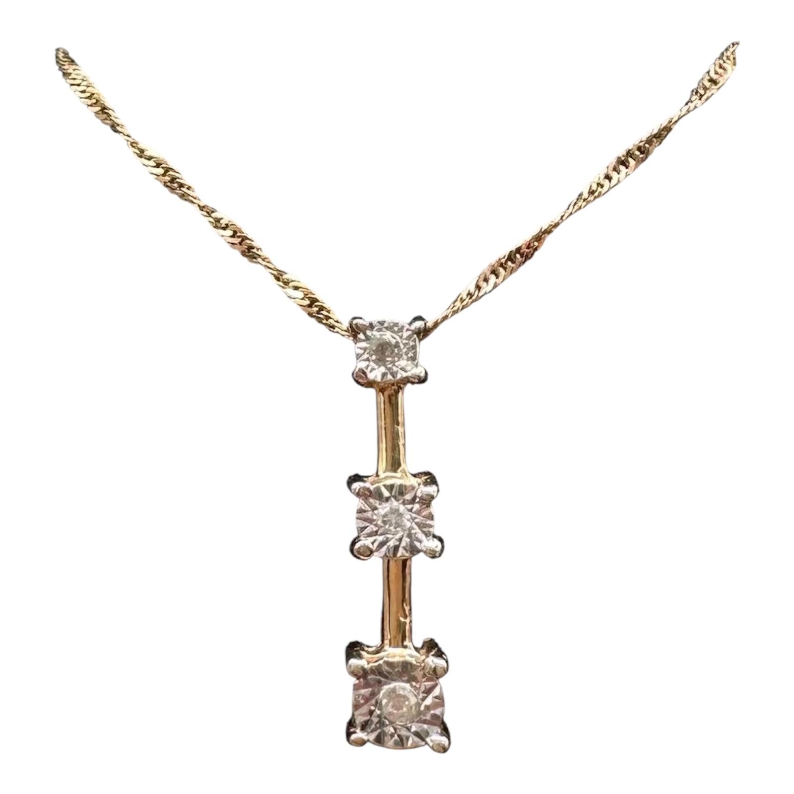 Diamond Past Present Future Necklace 10K Yellow Gold 18in