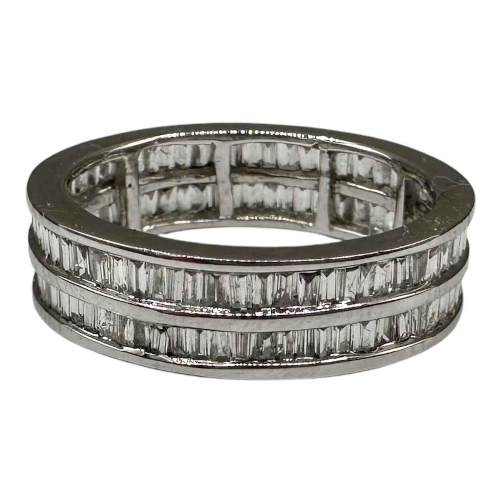 1ctw Double Row Baguette Diamond Ring 14K White Gold Size 6.75